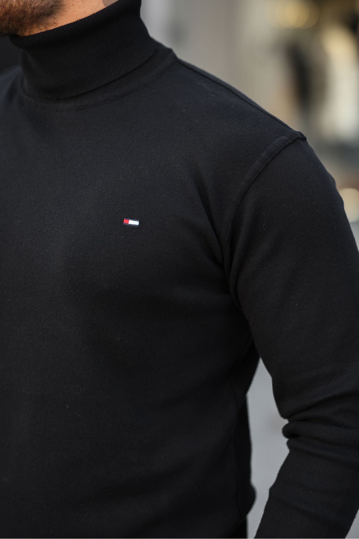 Erkek Trend Balıkçı Yaka Boğazlı Siyah Triko Kazak