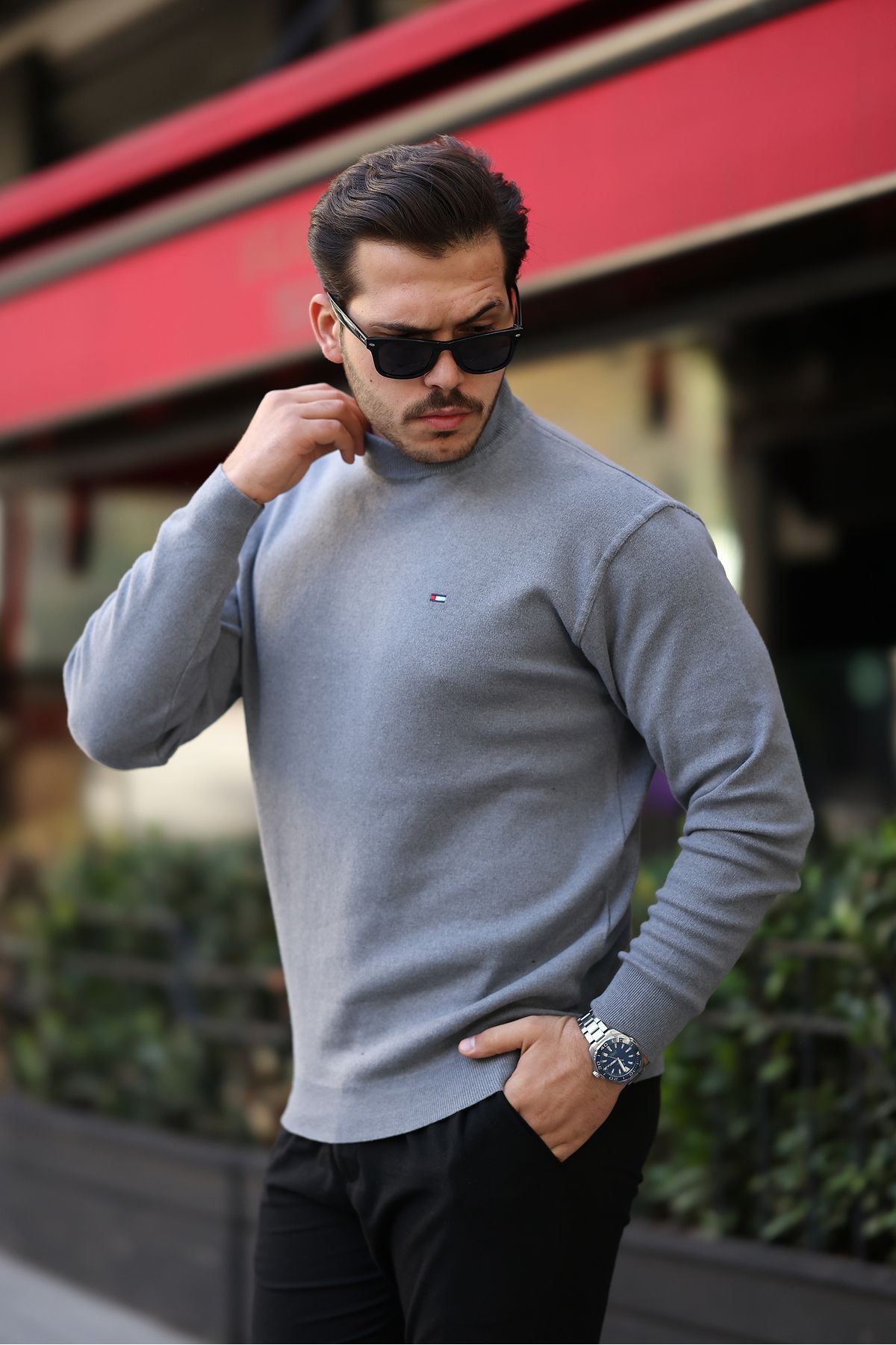 Erkek Yarım Balıkçı Yaka Pamuklu Füme Triko Kazak