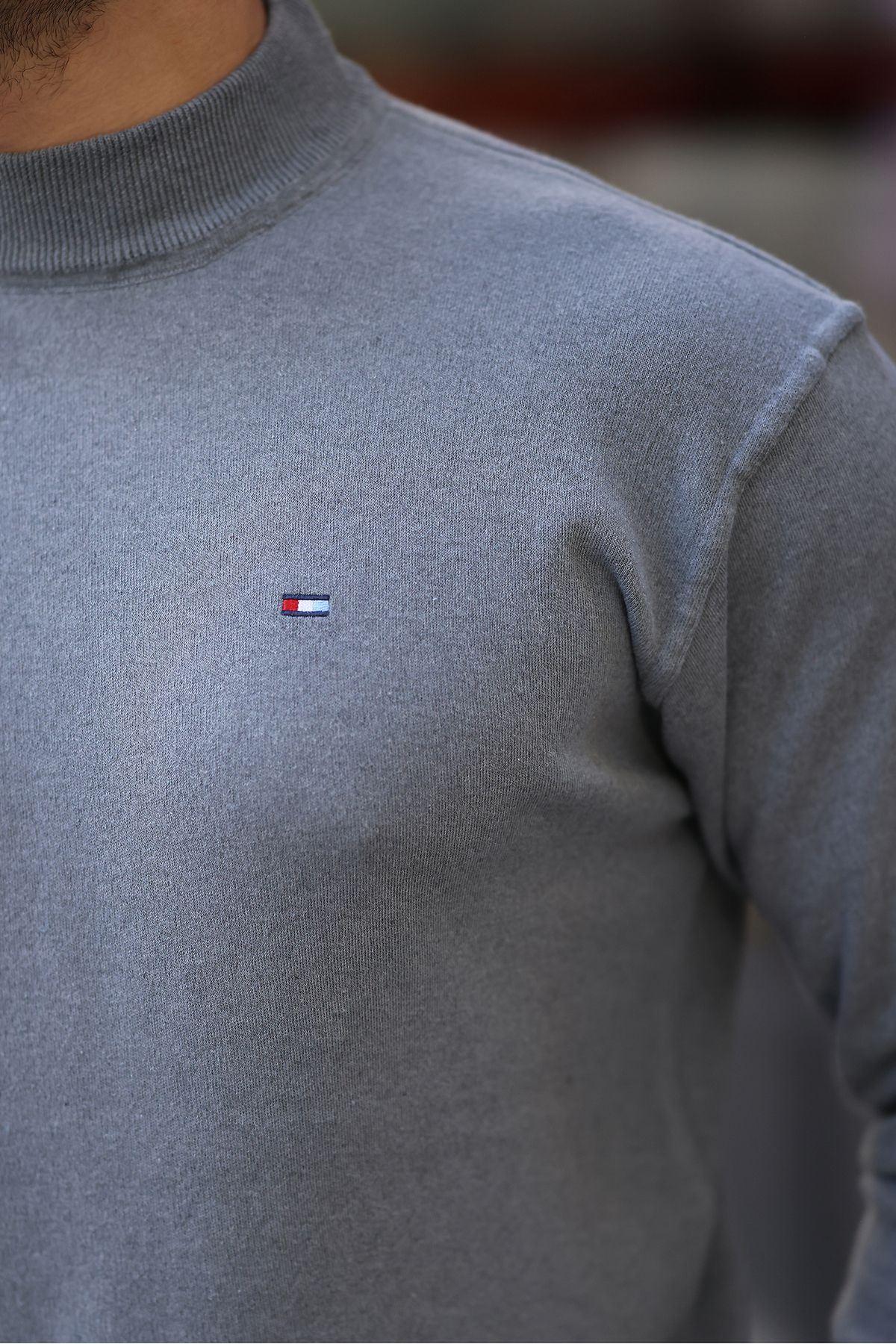 Erkek Yarım Balıkçı Yaka Pamuklu Füme Triko Kazak