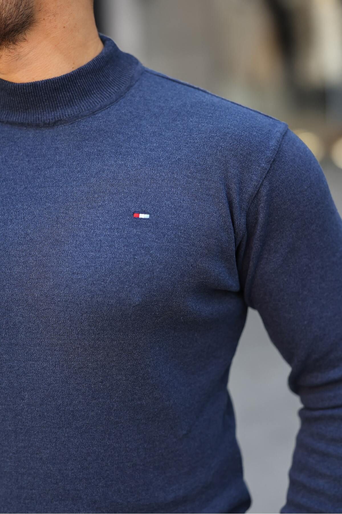 Erkek Yarım Balıkçı Yaka Pamuklu Lacivert Triko Kazak