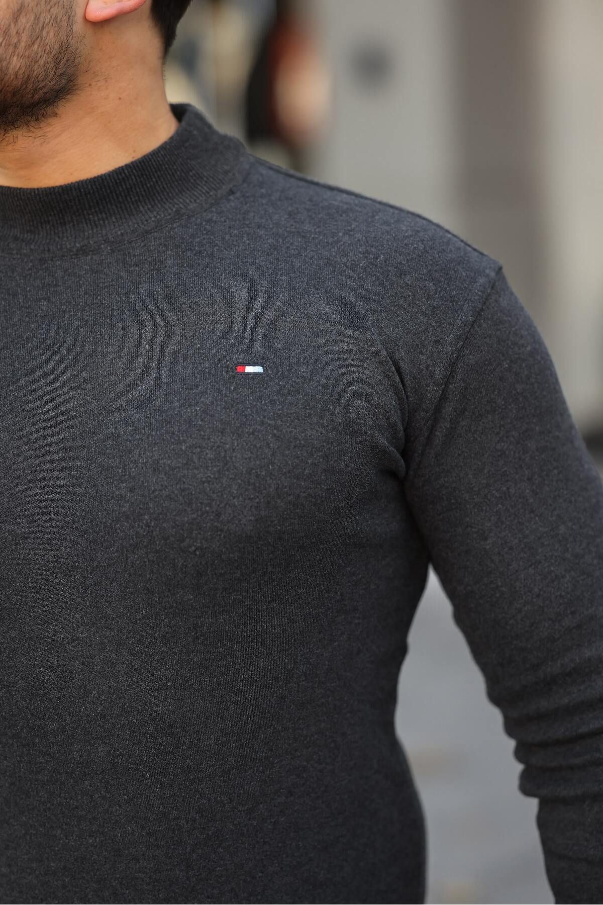 Erkek Yarım Balıkçı Yaka Pamuklu Antrasit Triko Kazak