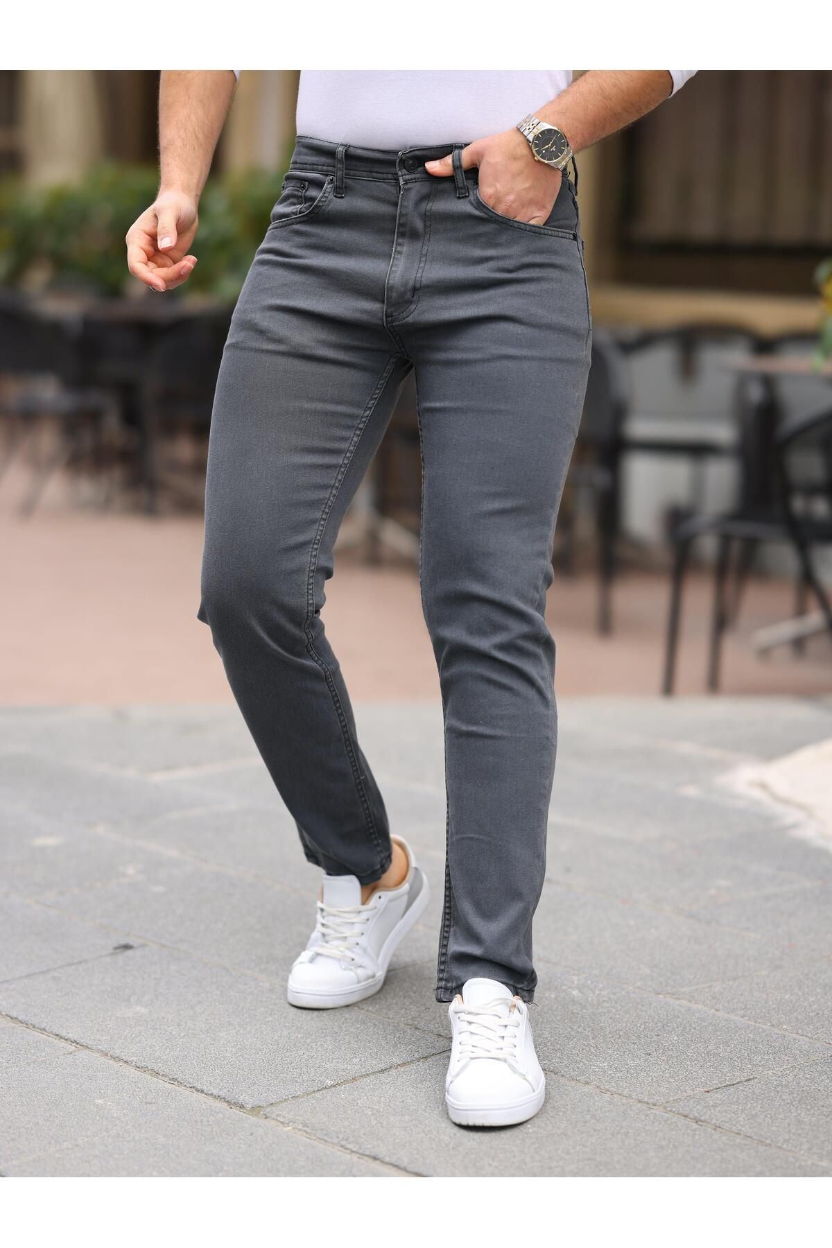 Erkek Yüksel Bel Bol Kesim Boru Paça Kot Pantolon Regular Fit Jean