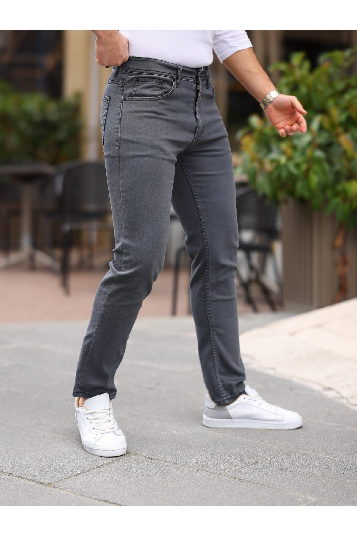 Erkek Yüksel Bel Bol Kesim Boru Paça Kot Pantolon Regular Fit Jean