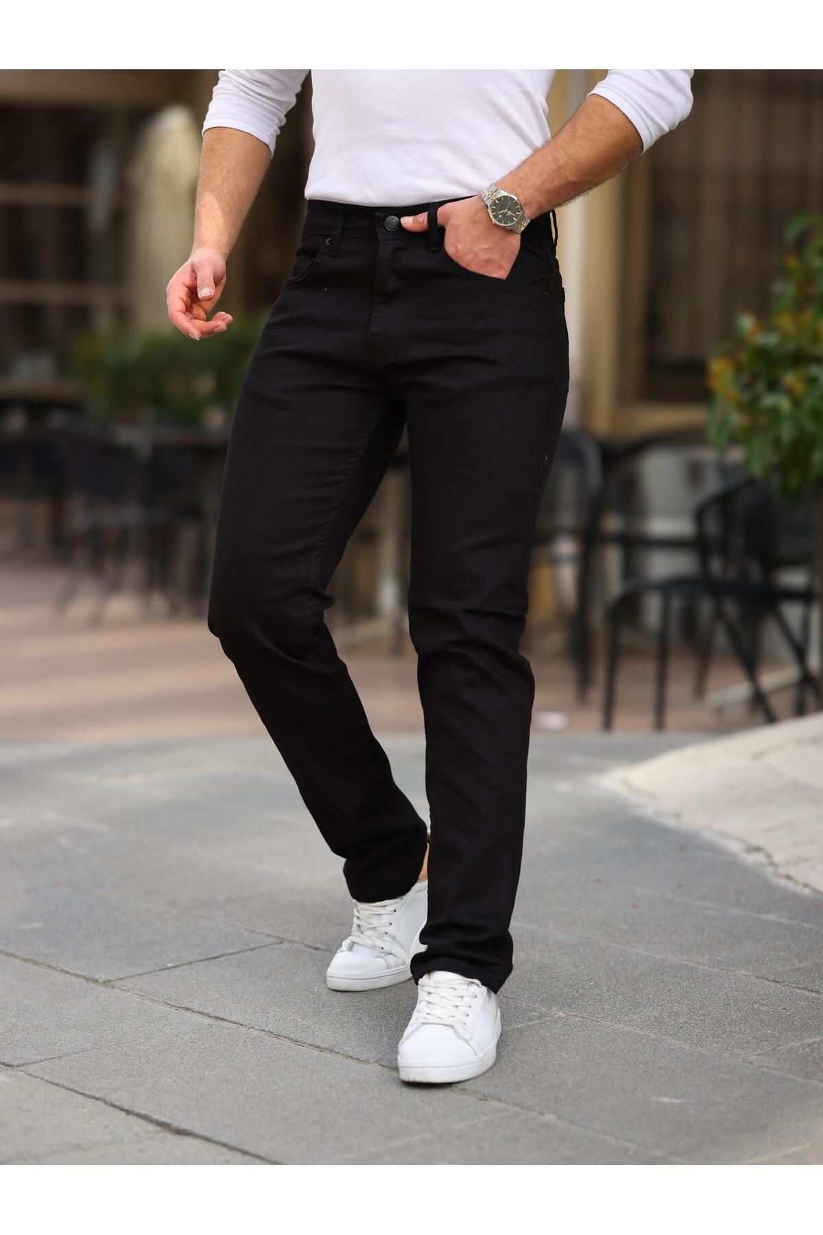 Erkek Yüksel Bel Bol Kesim Boru Paça Kot Pantolon Regular Fit Jean