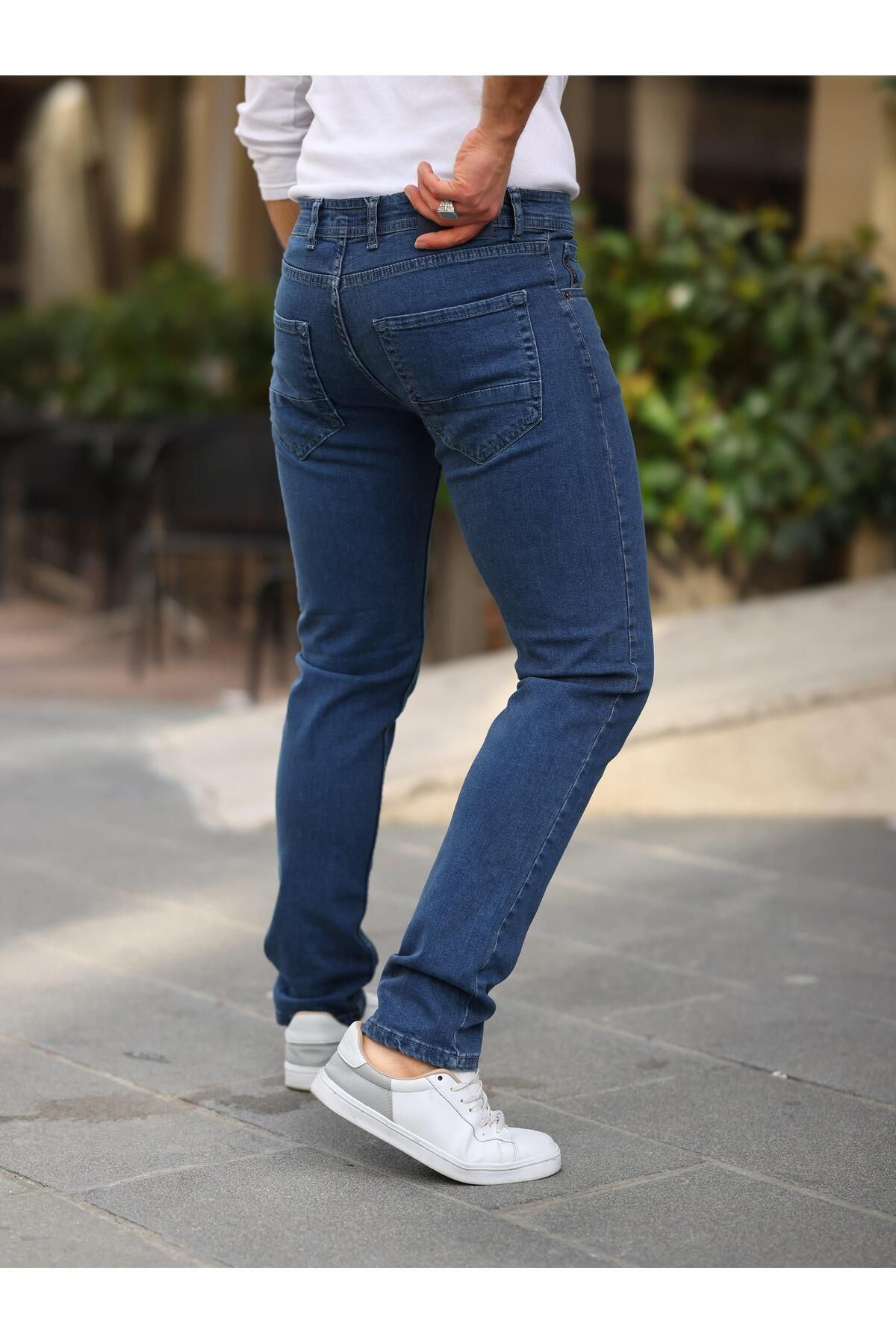 Erkek Yüksel Bel Bol Kesim Boru Paça Kot Pantolon Regular Fit Jean