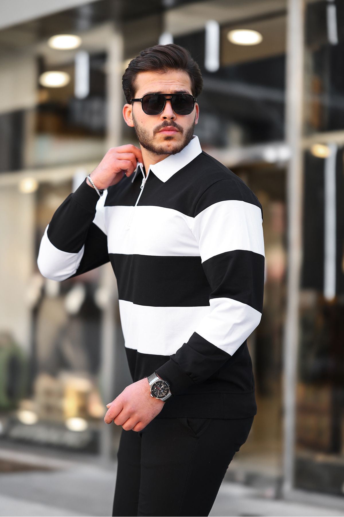 Çift Renkli Fermuarlı Sweatshirt