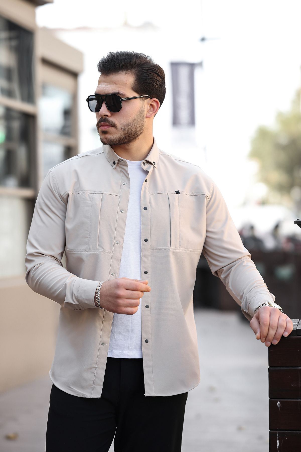 Erkek Gizli Cep Paraşüt Kumaş Gömlek