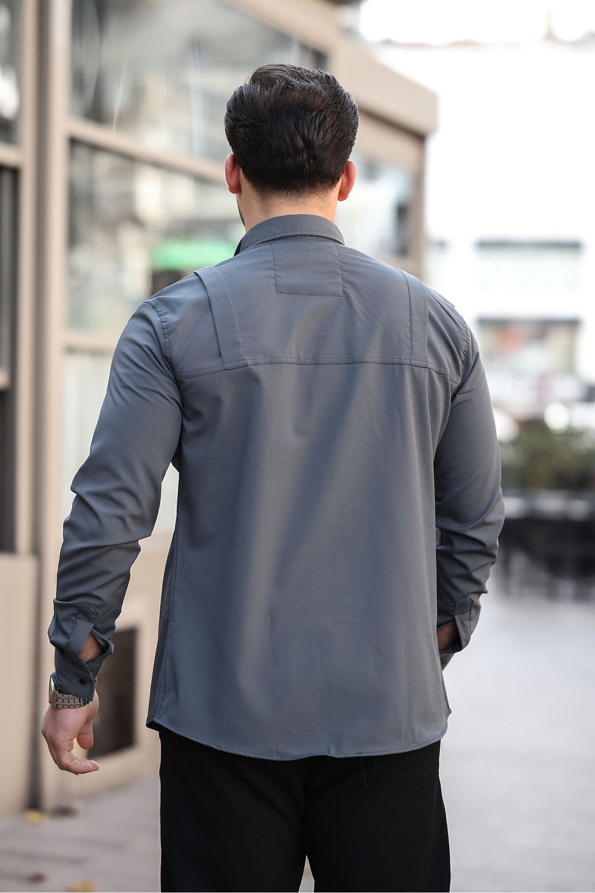 Erkek Mevsimlik Trend Gizli Cep Paraşüt Antrasit Gömlek