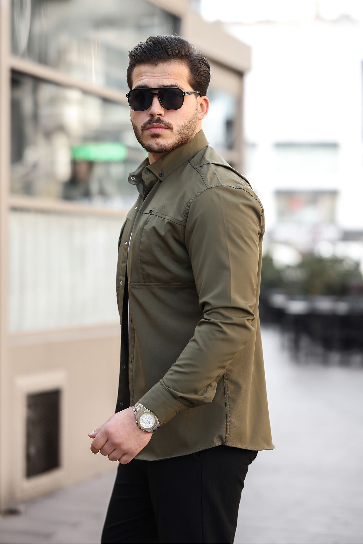 Erkek Gizli Cep Paraşüt Kumaş Gömlek