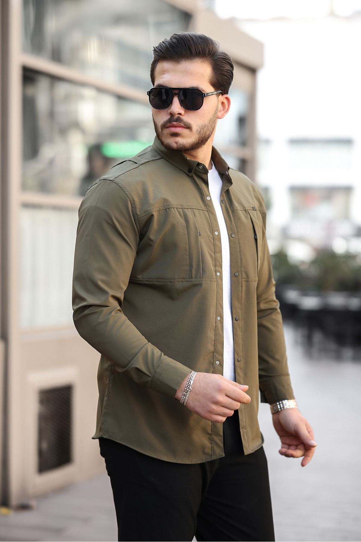 Erkek Gizli Cep Paraşüt Kumaş Gömlek