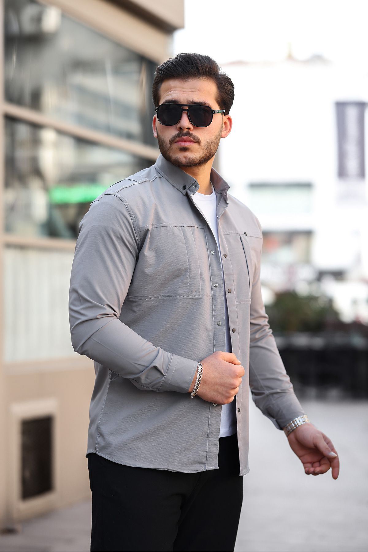 Erkek Gizli Cep Paraşüt Kumaş Gömlek