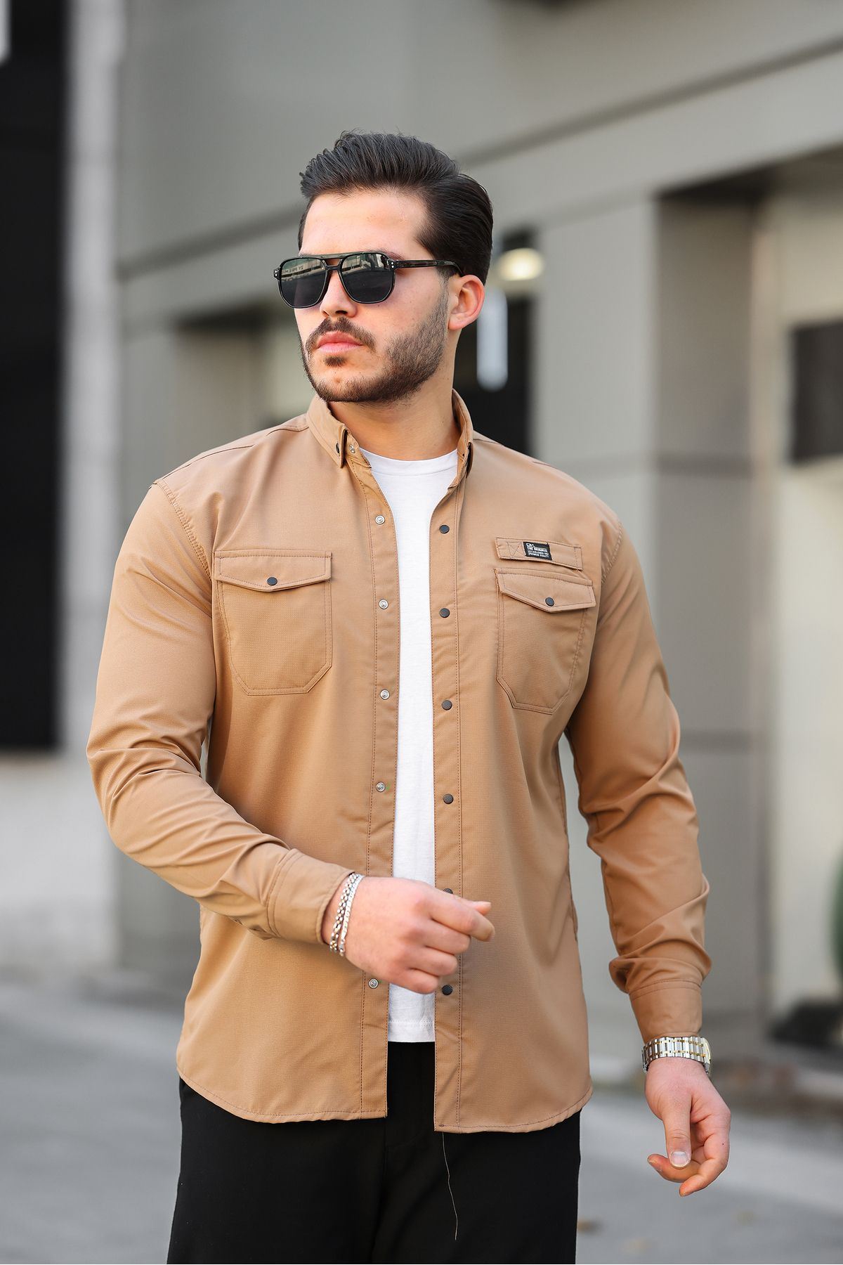 Erkek Çift Cep Paraşüt Kumaş Gömlek