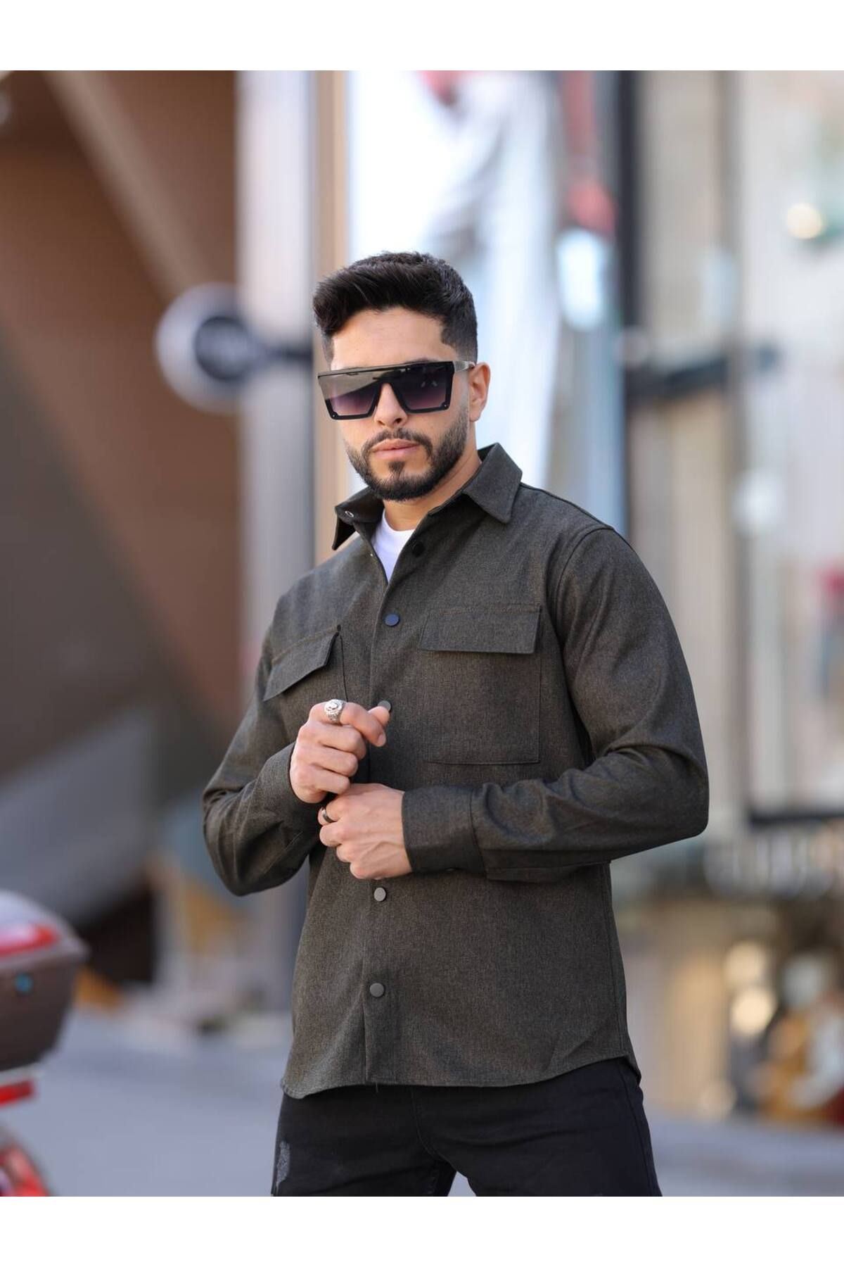 Erkek Kaplamalı Yün Effectli Örme Gömlek
