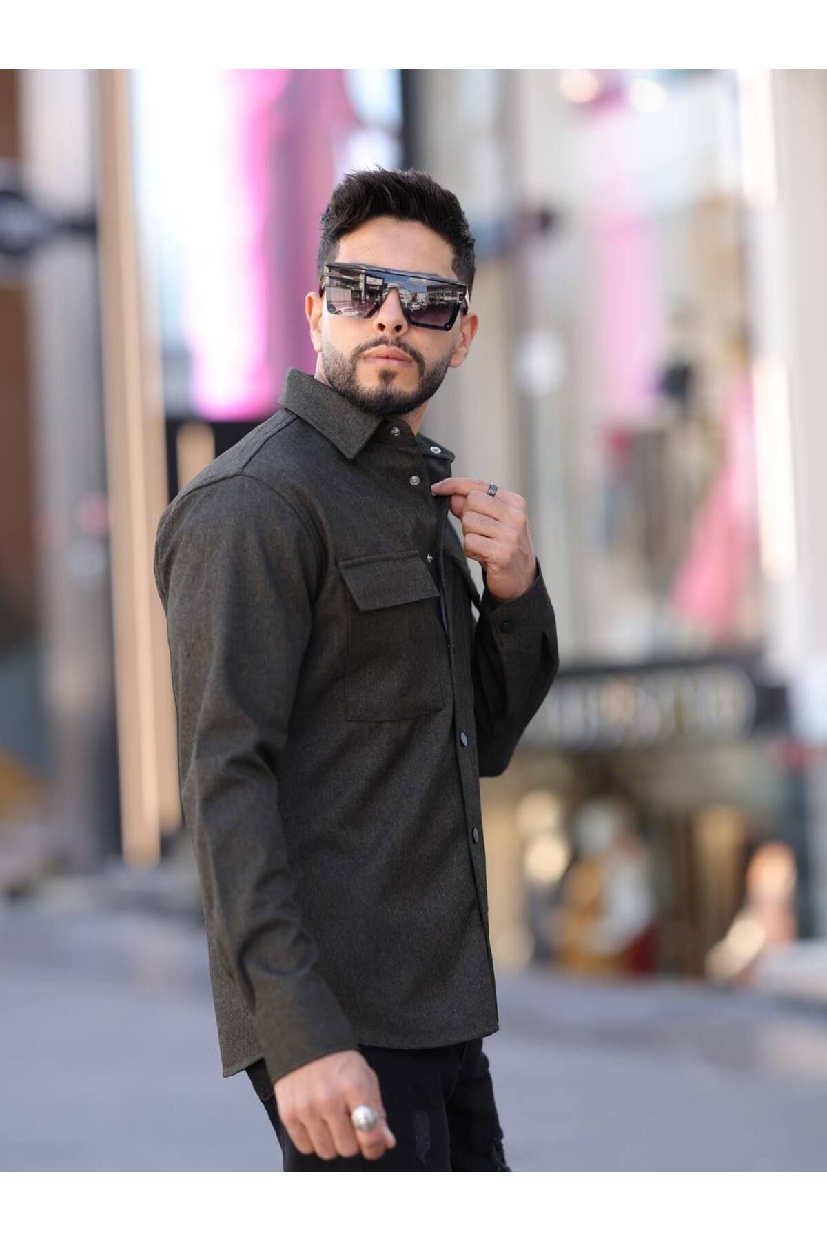 Erkek Kaplamalı Yün Effectli Örme Gömlek