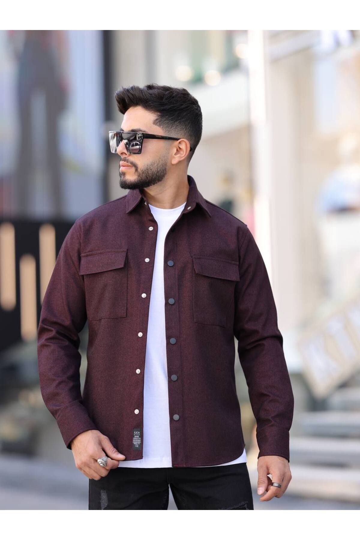 Erkek Kaplamalı Yün Effectli Örme Gömlek