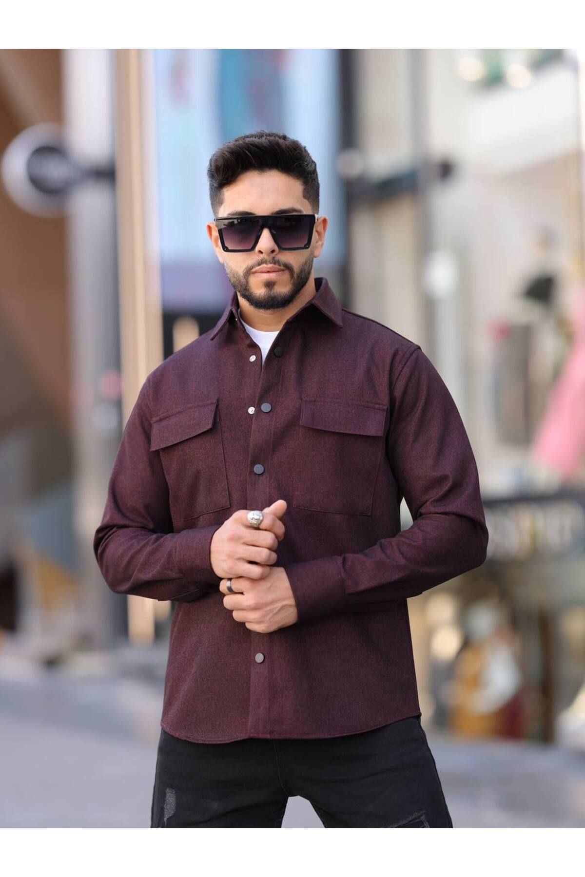 Erkek Kaplamalı Yün Effectli Örme Gömlek
