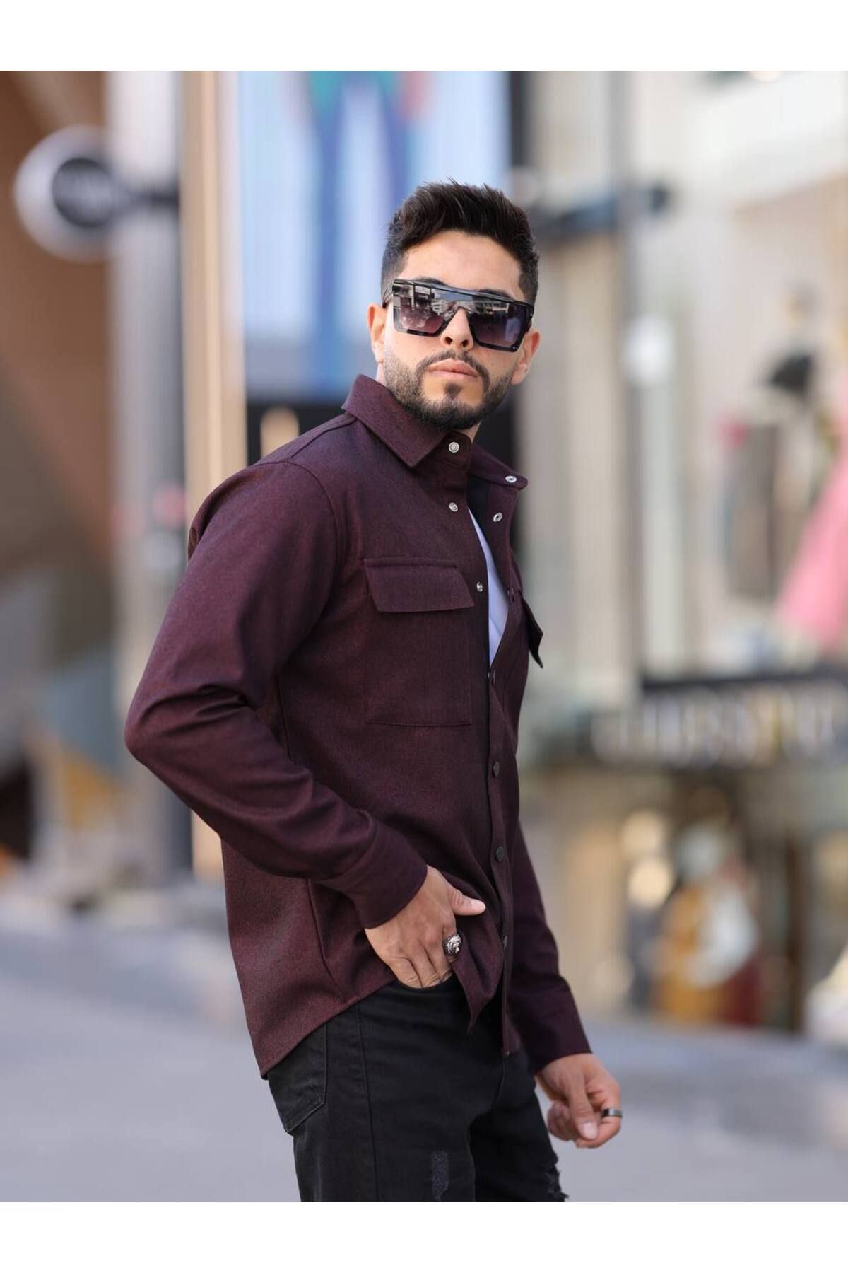 Erkek Kaplamalı Yün Effectli Örme Gömlek