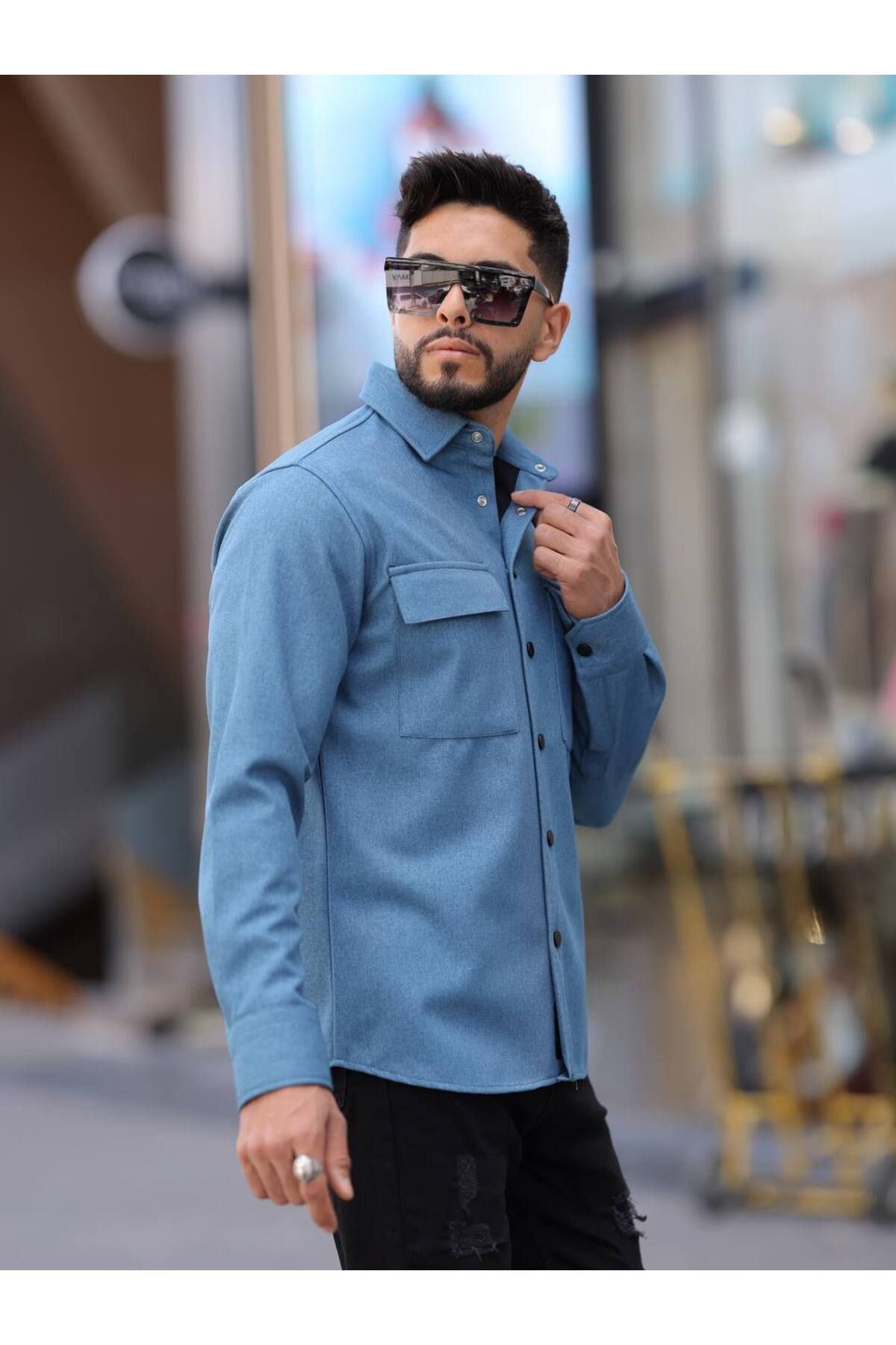 Erkek Kaplamalı Yün Effectli Örme Gömlek