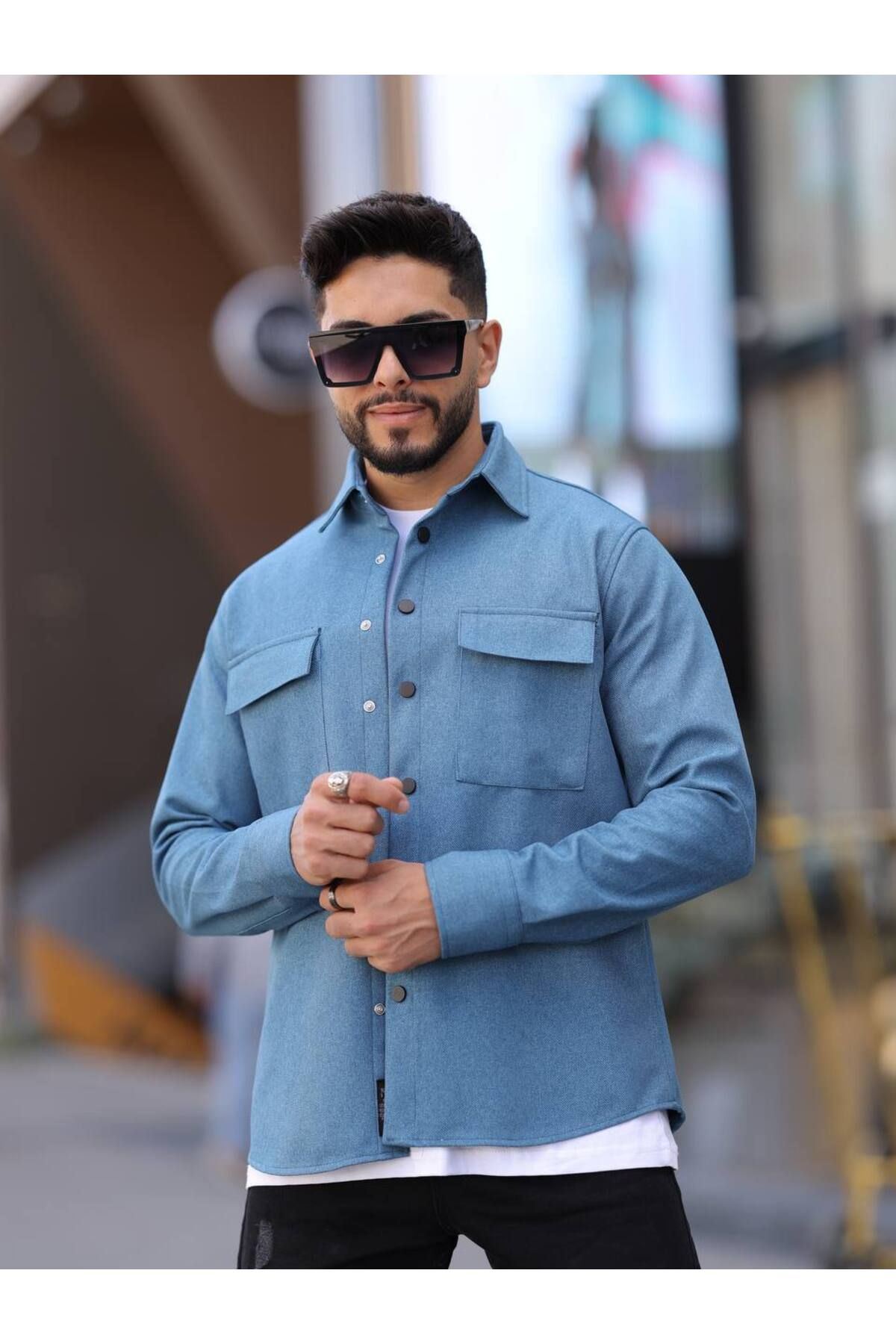 Erkek Kaplamalı Yün Effectli Örme Gömlek