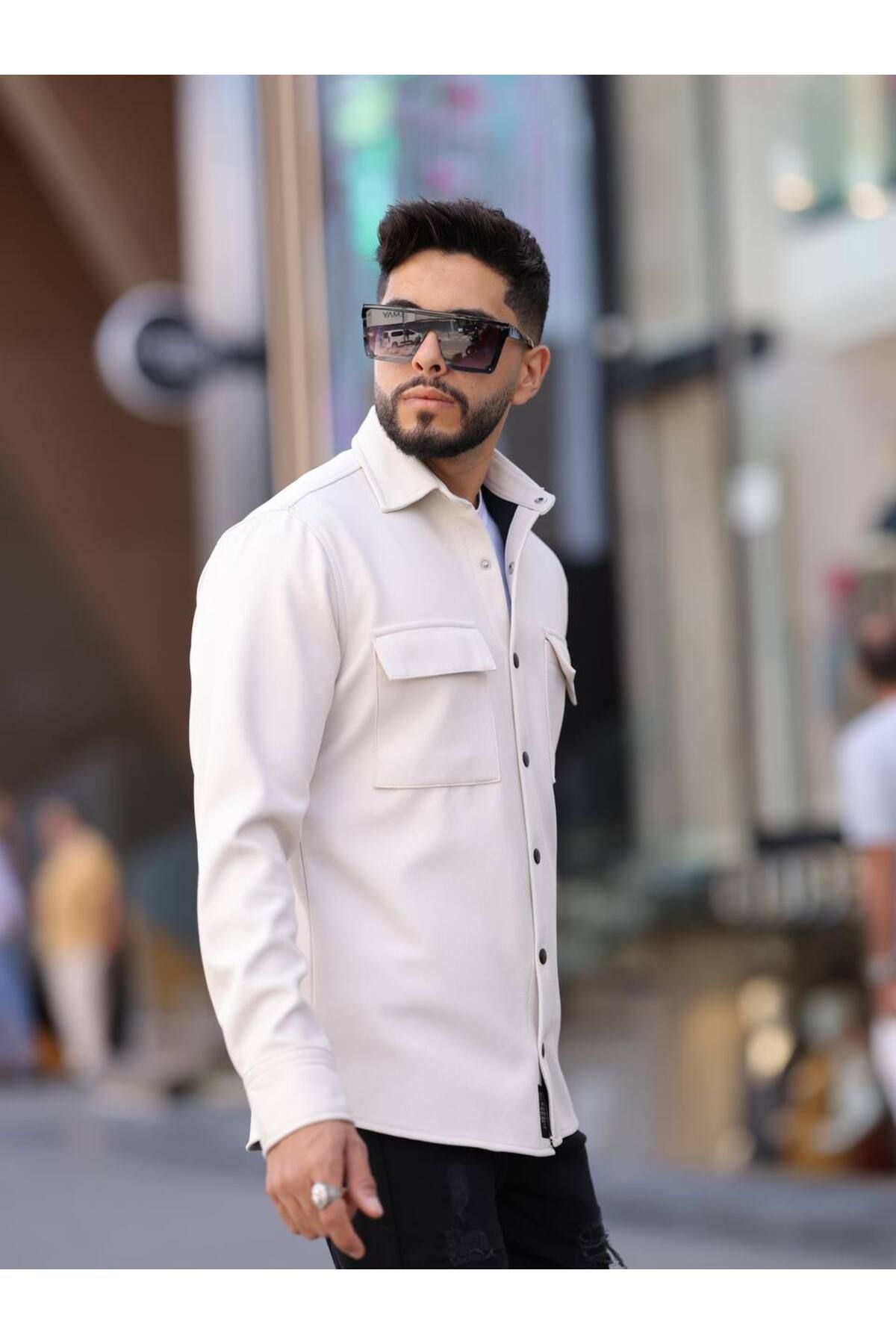 Erkek Kaplamalı Yün Effectli Örme Gömlek