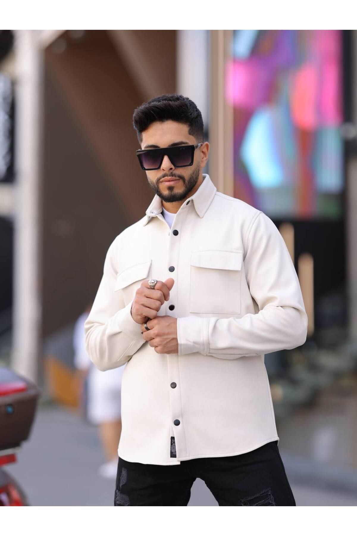 Erkek Kaplamalı Yün Effectli Örme Gömlek