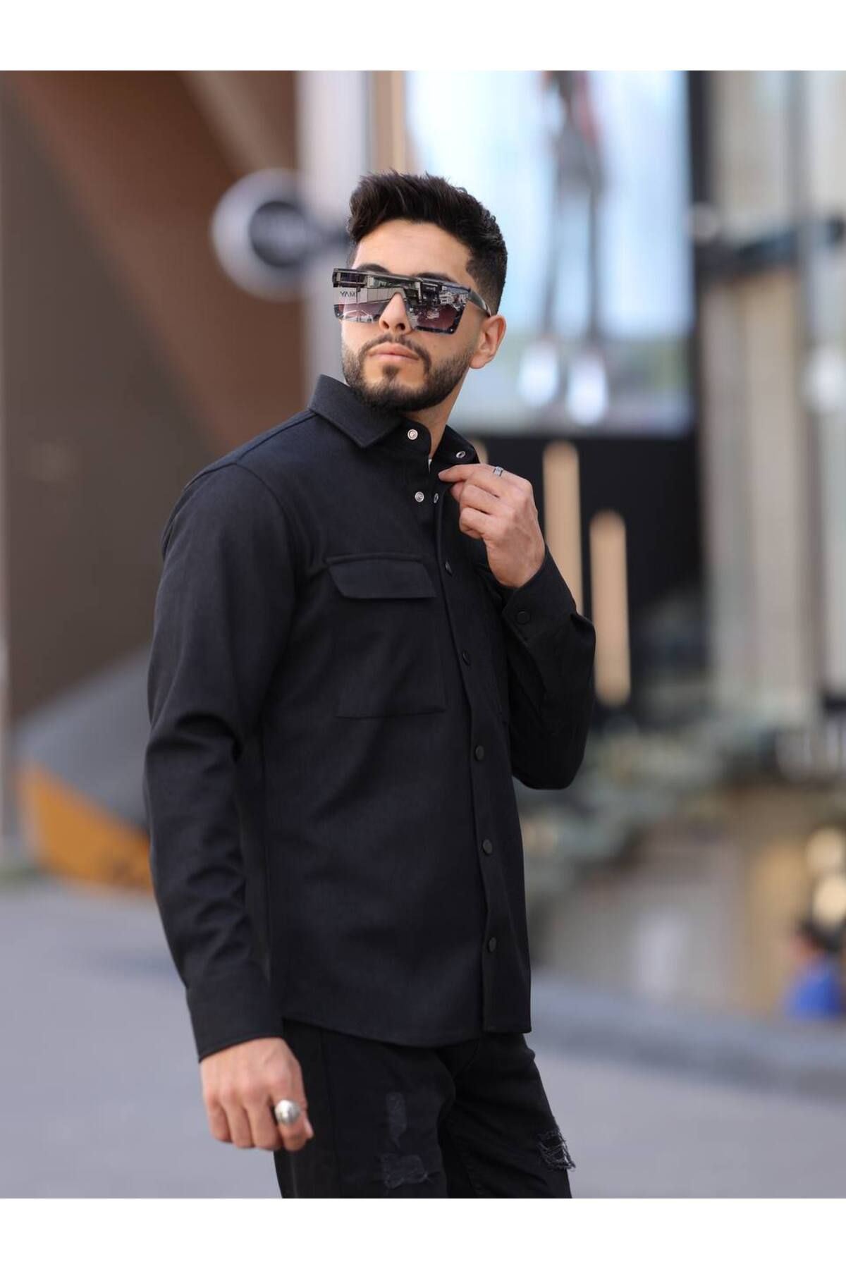 Erkek Kaplamalı Yün Effectli Örme Gömlek