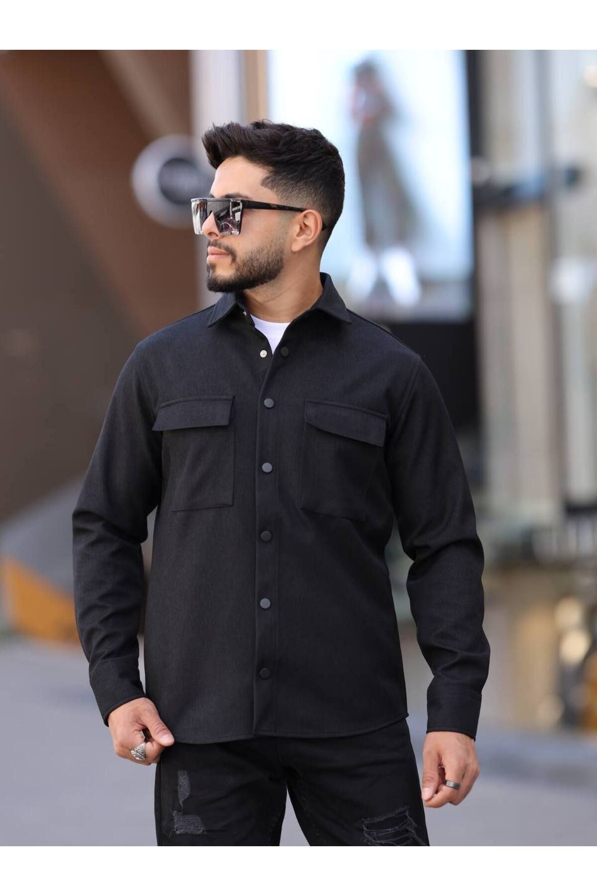Erkek Kaplamalı Yün Effectli Örme Gömlek
