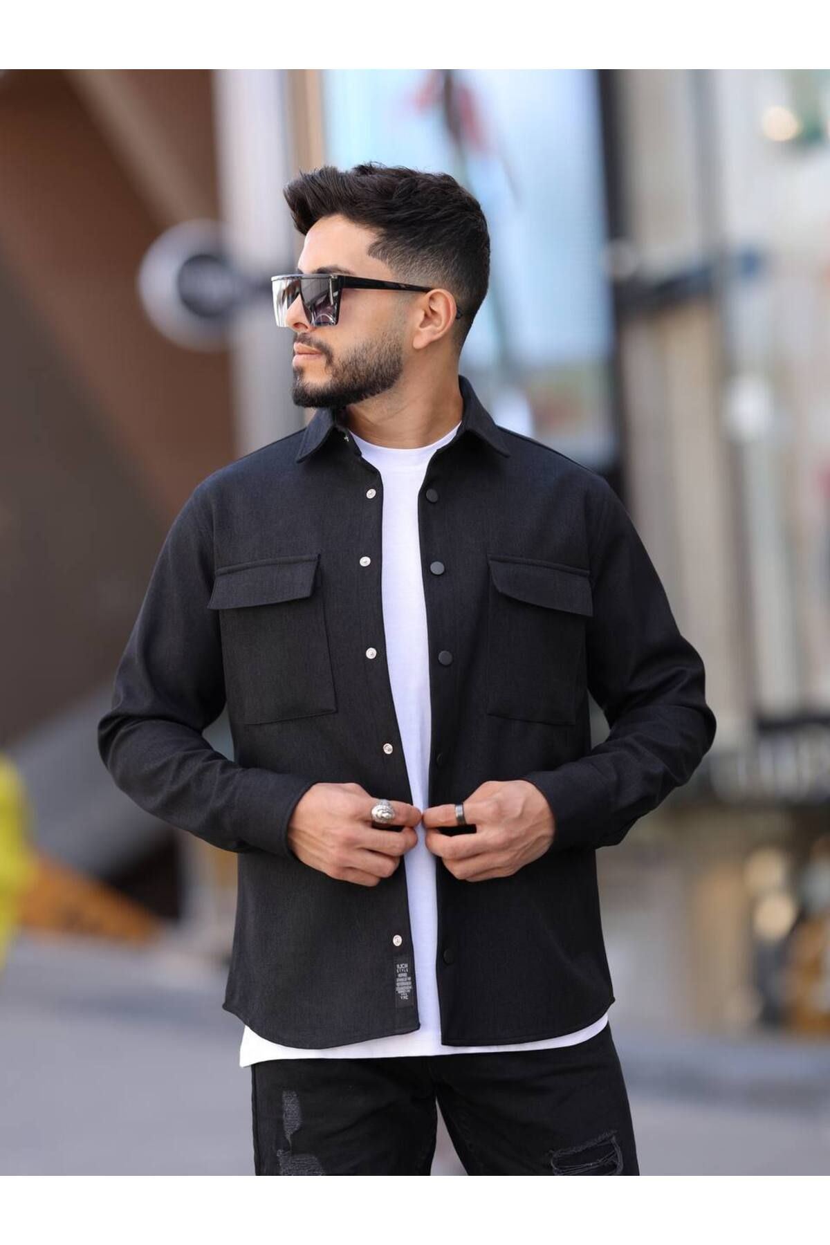 Erkek Kaplamalı Yün Effectli Örme Gömlek