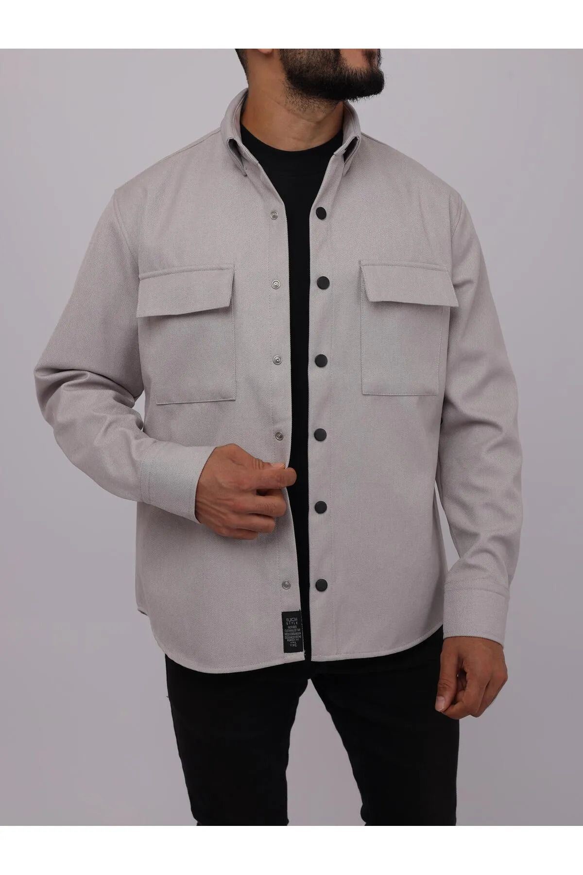 Erkek Kaplamalı Yün Effectli Örme Gömlek