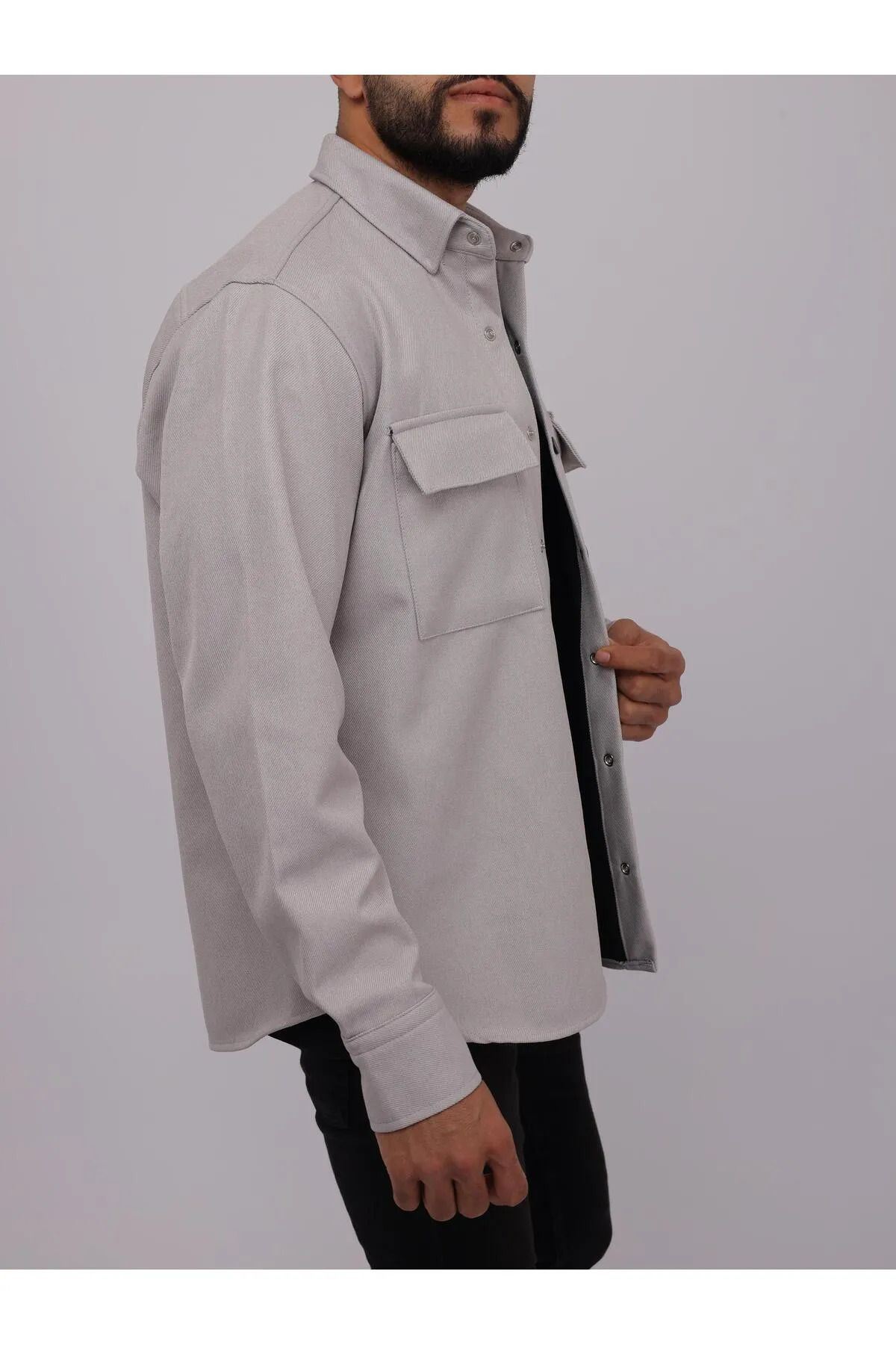 Erkek Kaplamalı Yün Effectli Örme Gömlek