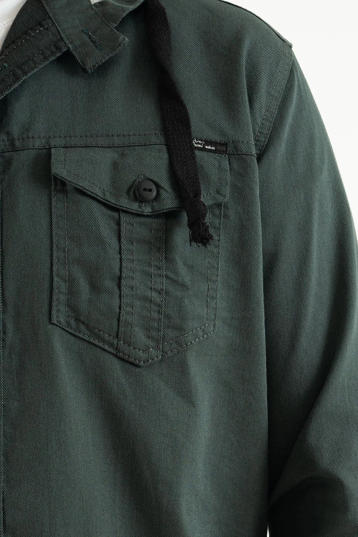 Erkek Slim Fit Dar Kalıp Kapüşonlu Kot Gömlek