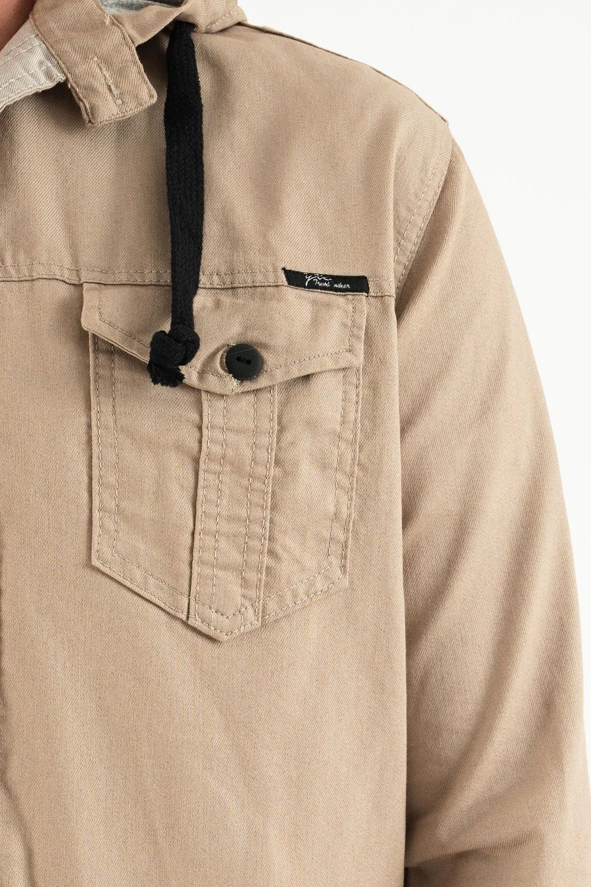 Erkek Slim Fit Dar Kalıp Kapüşonlu Kot Gömlek