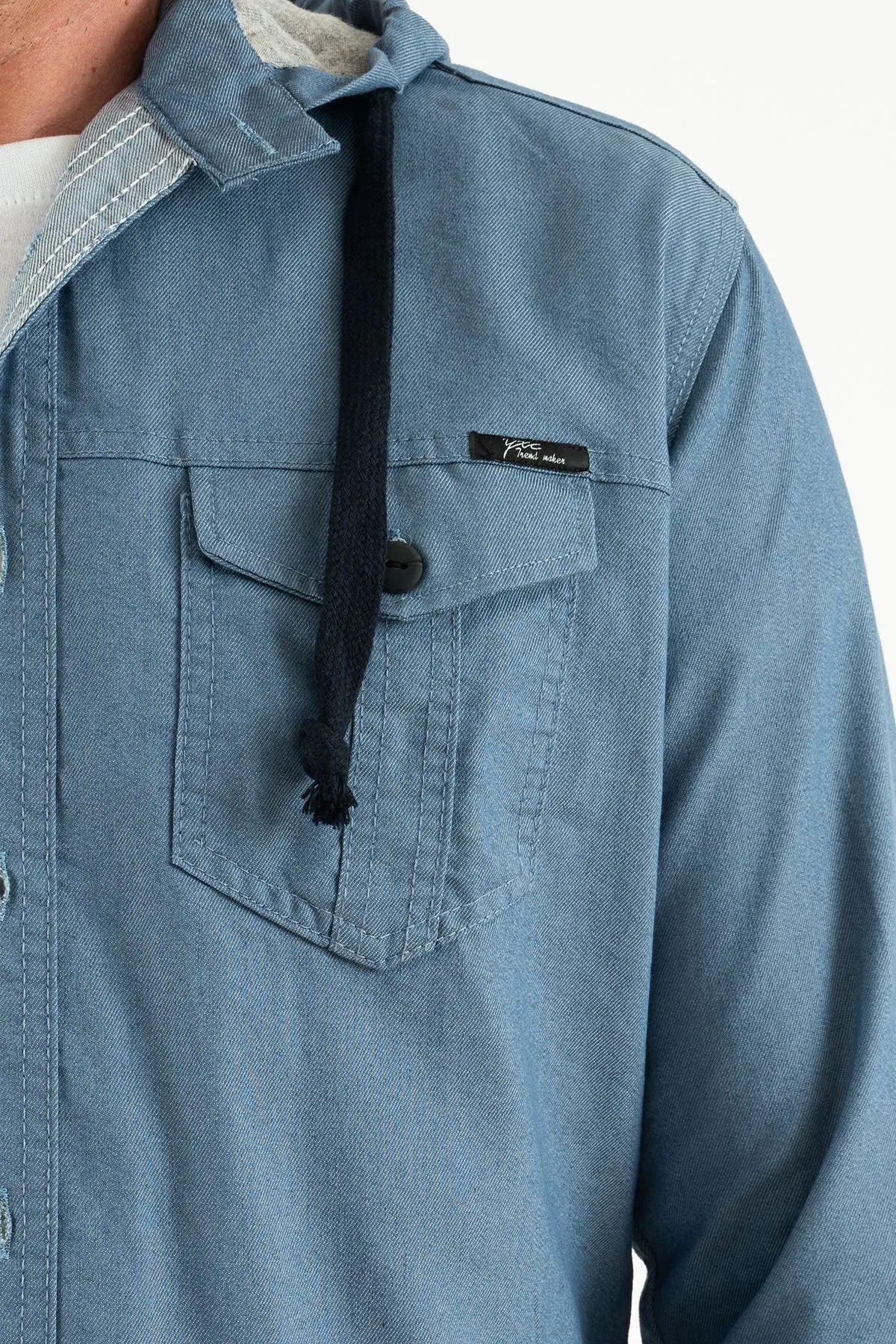 Erkek Günlük Trend Kapşonlu Dar Mavi Kot Gömlek