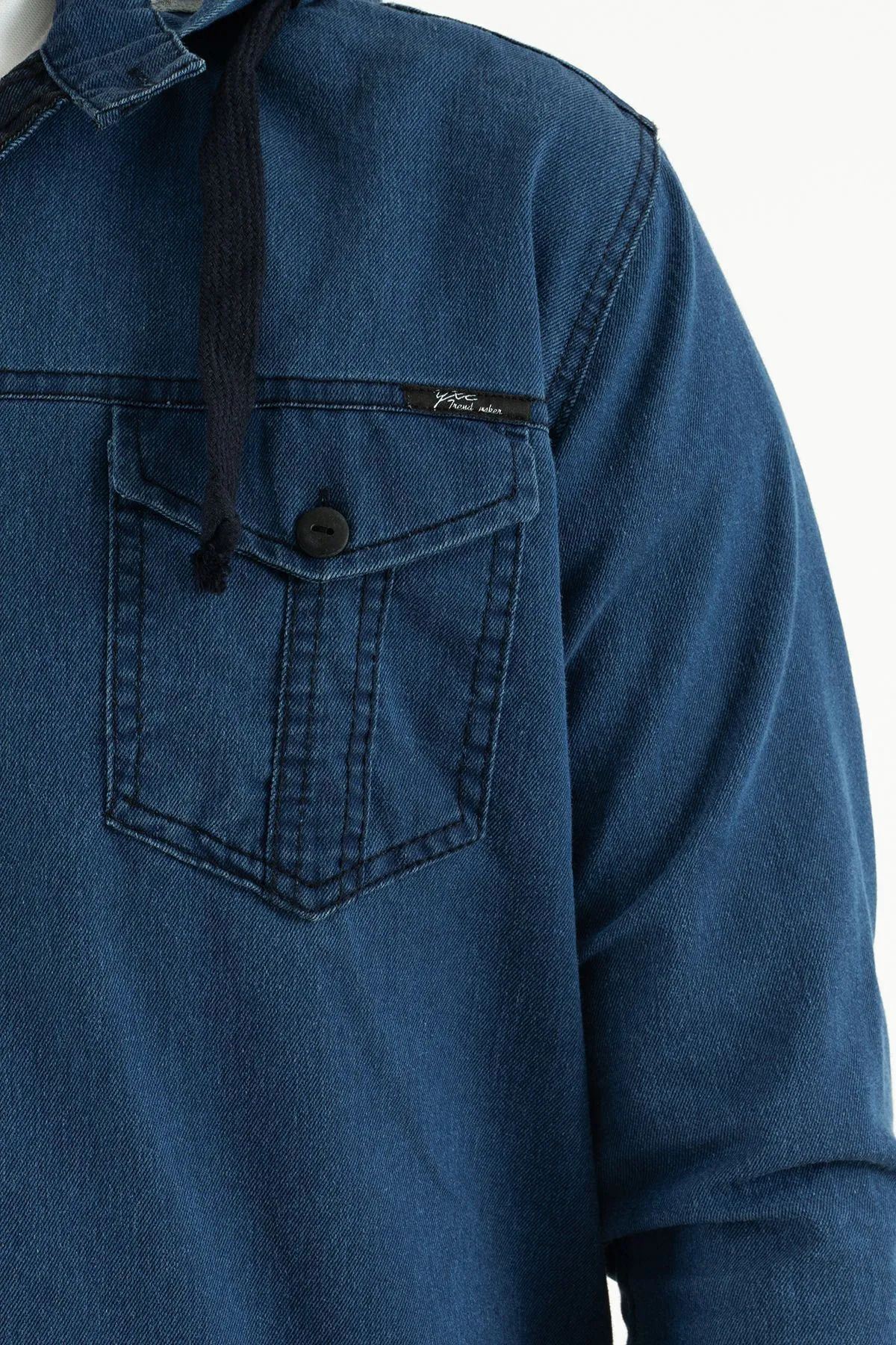 Erkek Slim Fit Dar Kalıp Kapüşonlu Kot Gömlek