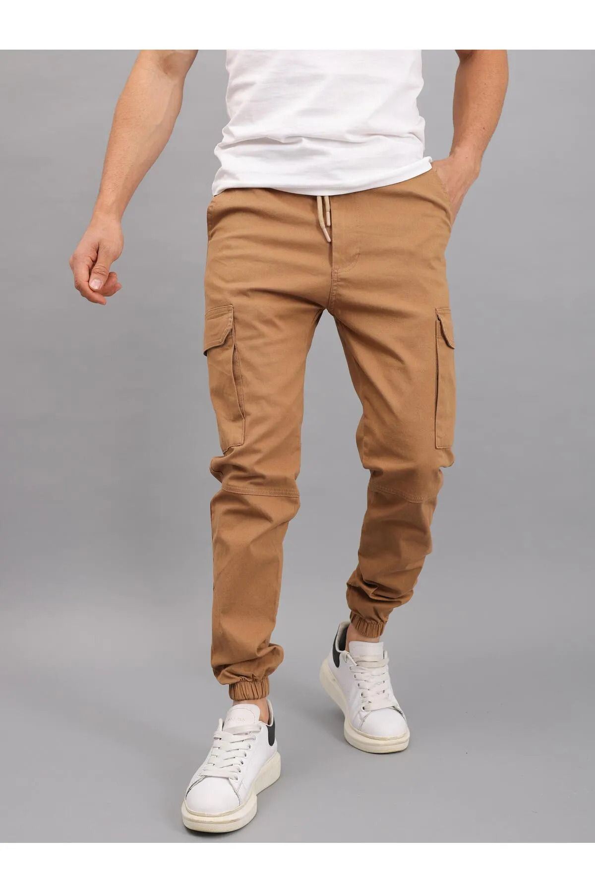 Erkek Lastikli Jogger Camel Kargo Cepli Pantolon