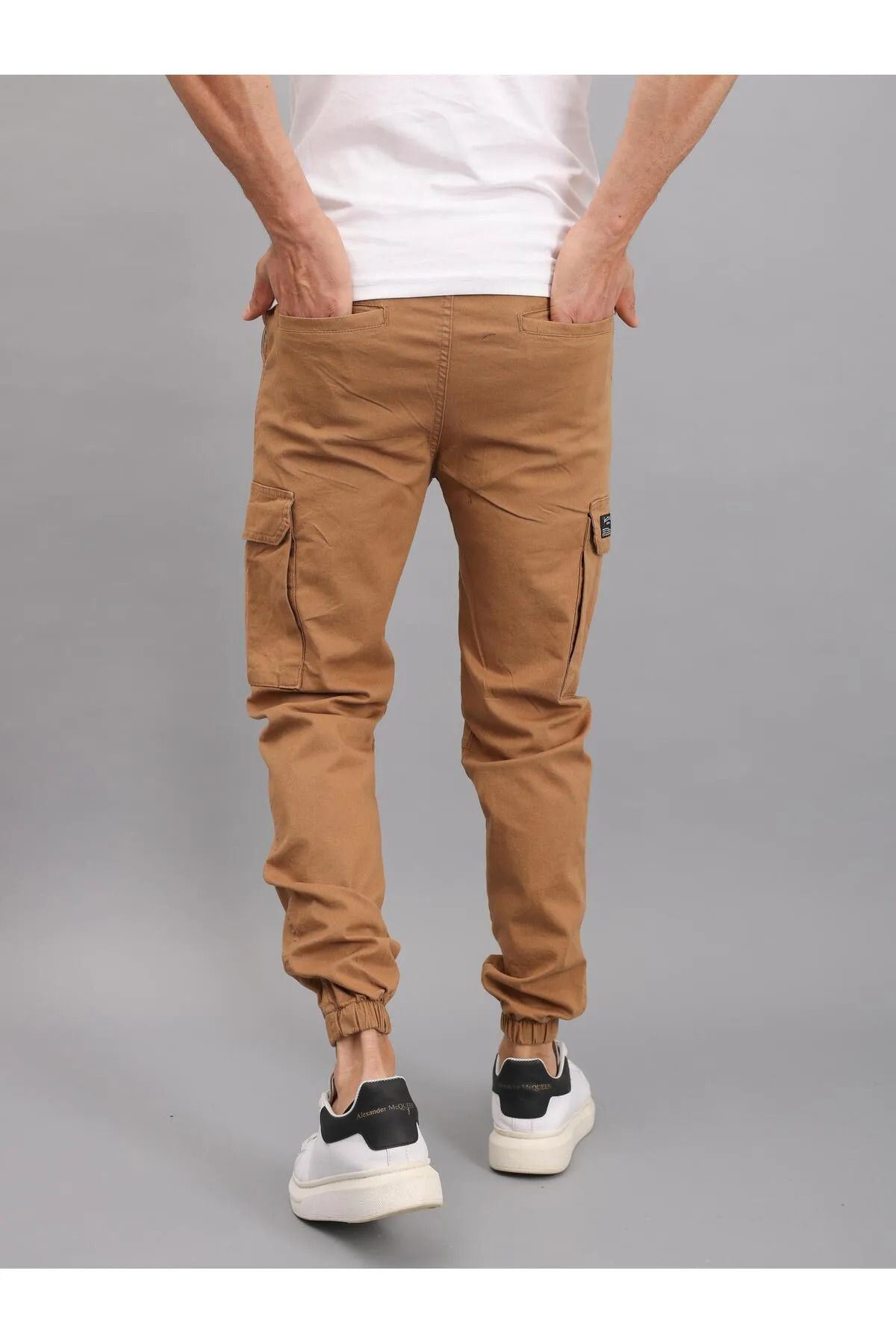 Erkek Lastikli Jogger Camel Kargo Cepli Pantolon