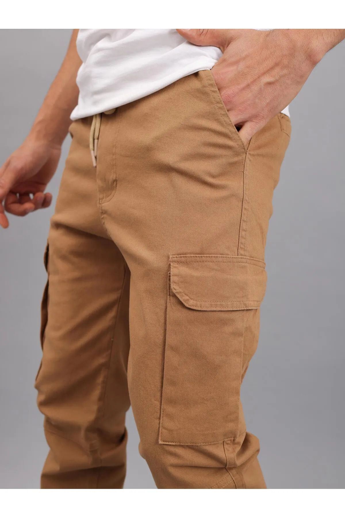 Erkek Lastikli Jogger Camel Kargo Cepli Pantolon