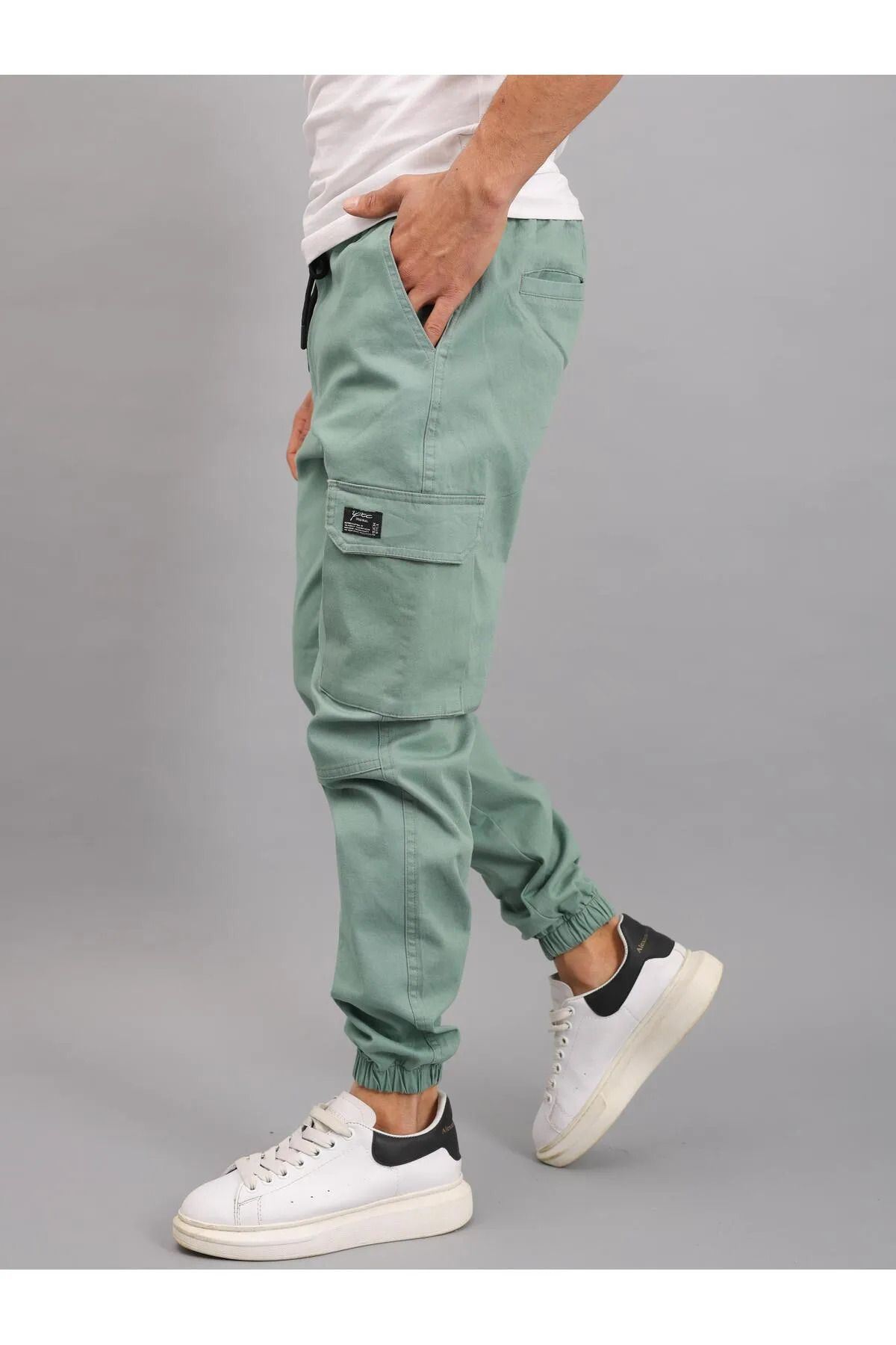 Erkek Lastikli Jogger Yeşil Kargo Cepli Pantolon