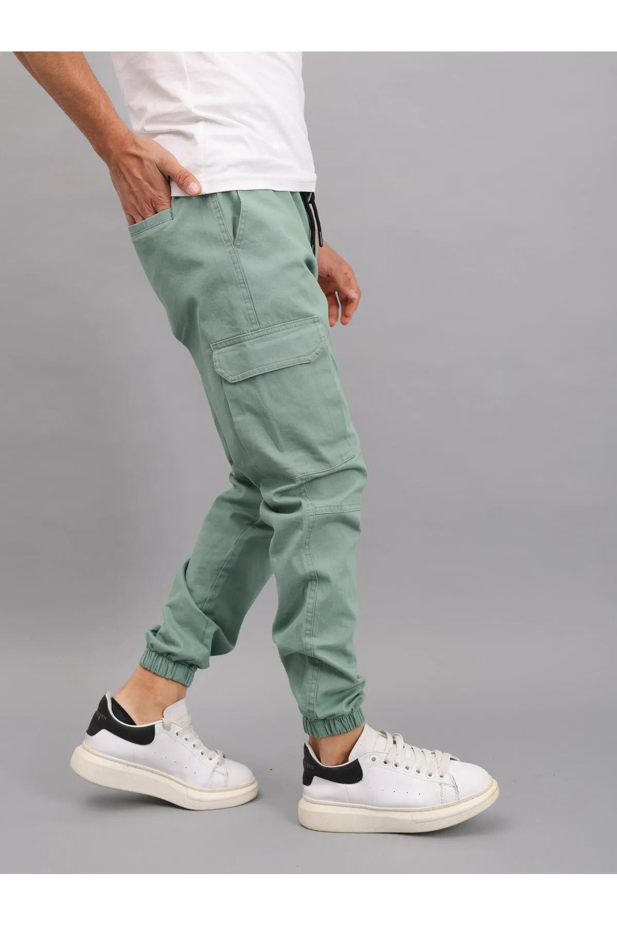 Erkek Lastikli Jogger Yeşil Kargo Cepli Pantolon