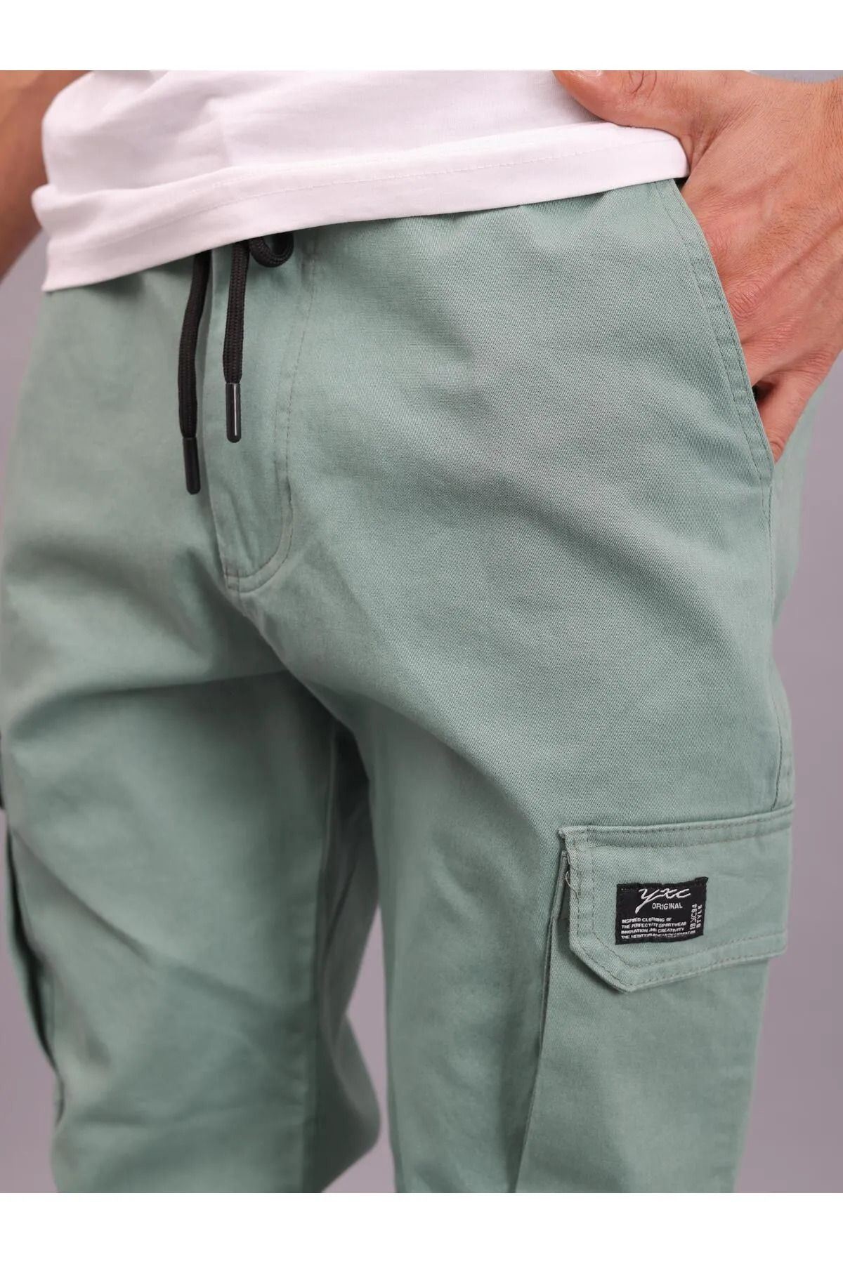 Erkek Lastikli Jogger Yeşil Kargo Cepli Pantolon