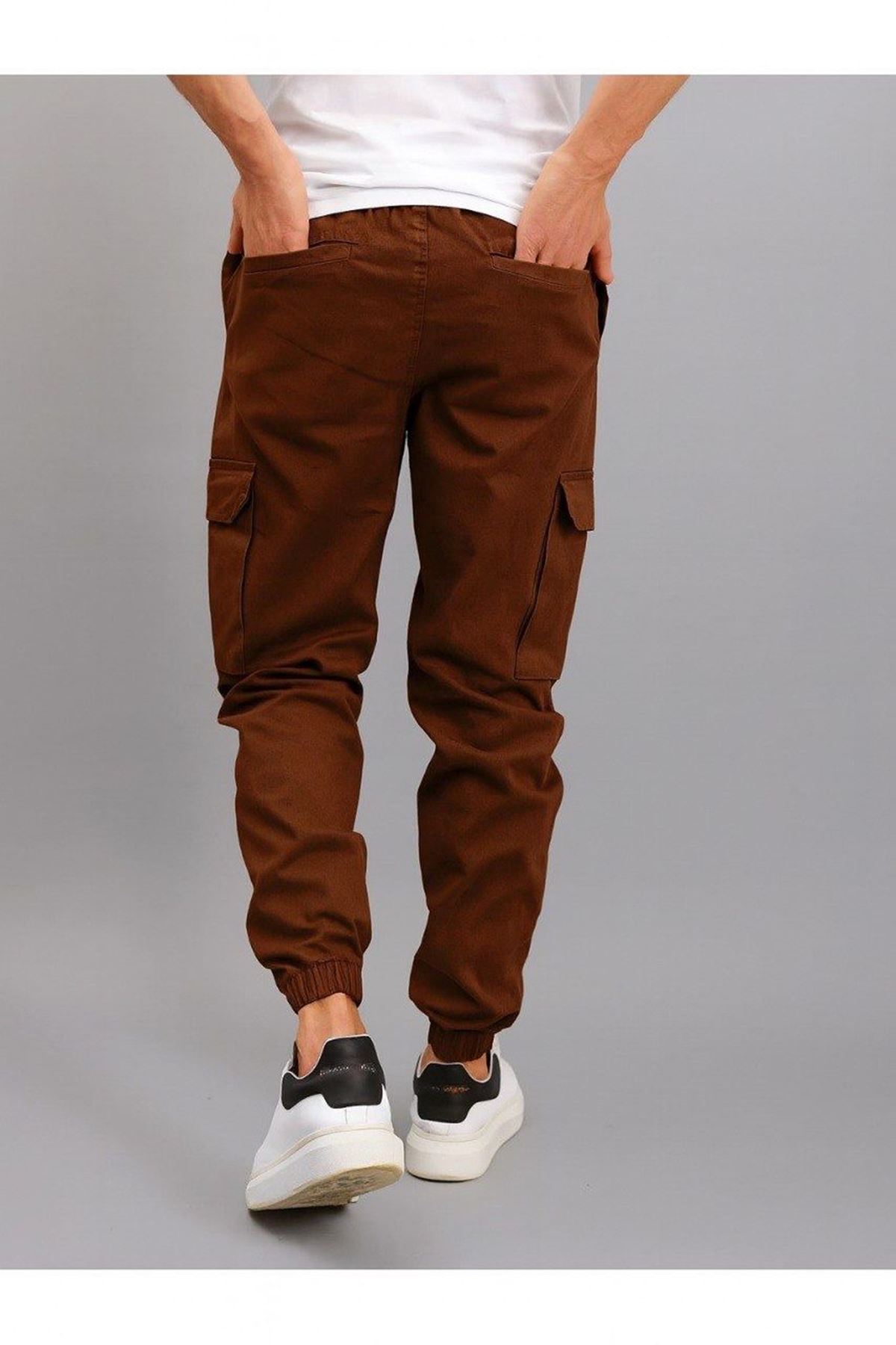 Erkek Beli Lastikli Kargo Cep Kiremit Jogger Pantolon