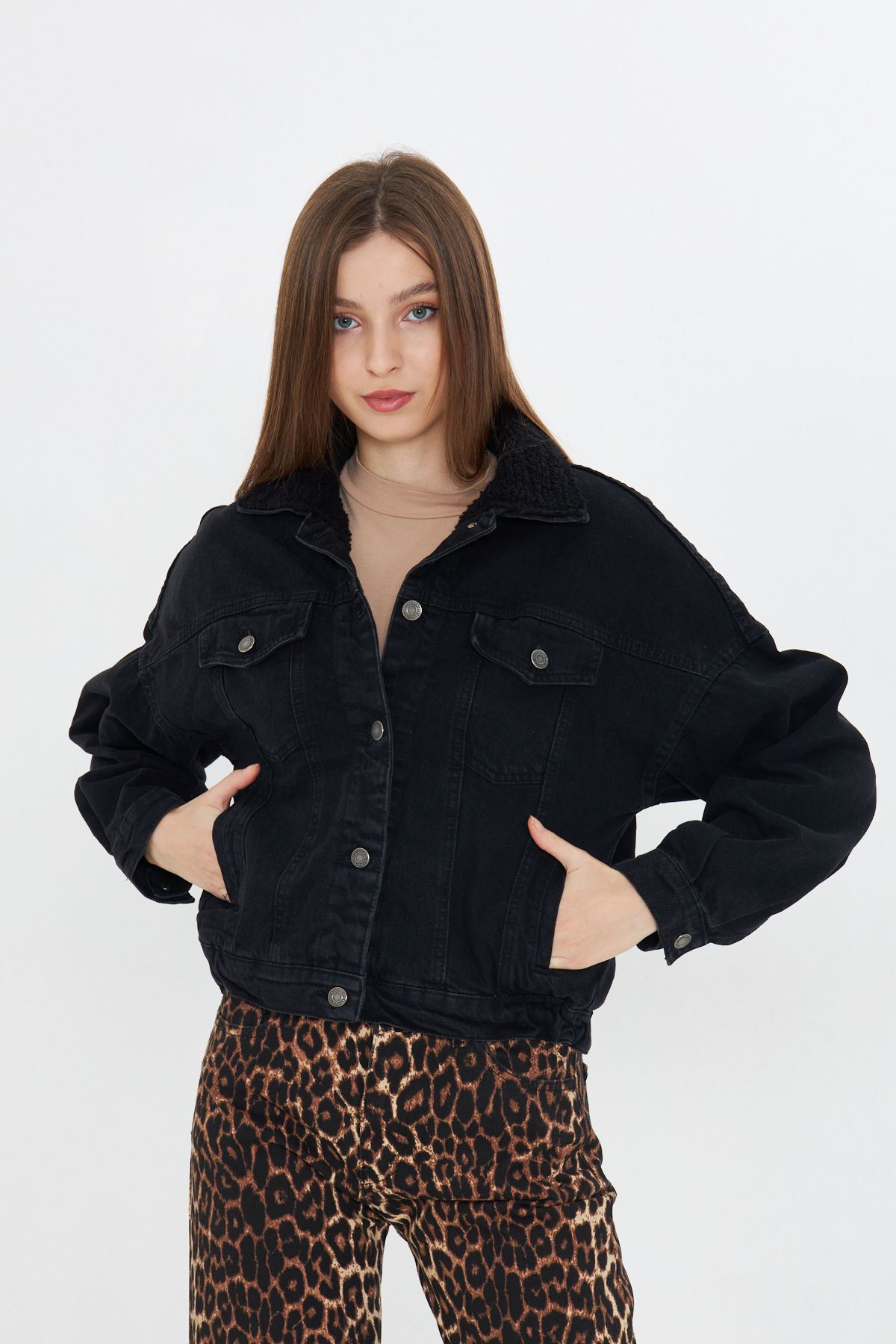 Kadın Jean Trend Kışlık Içi Kürklü Kot Ceket Siyah