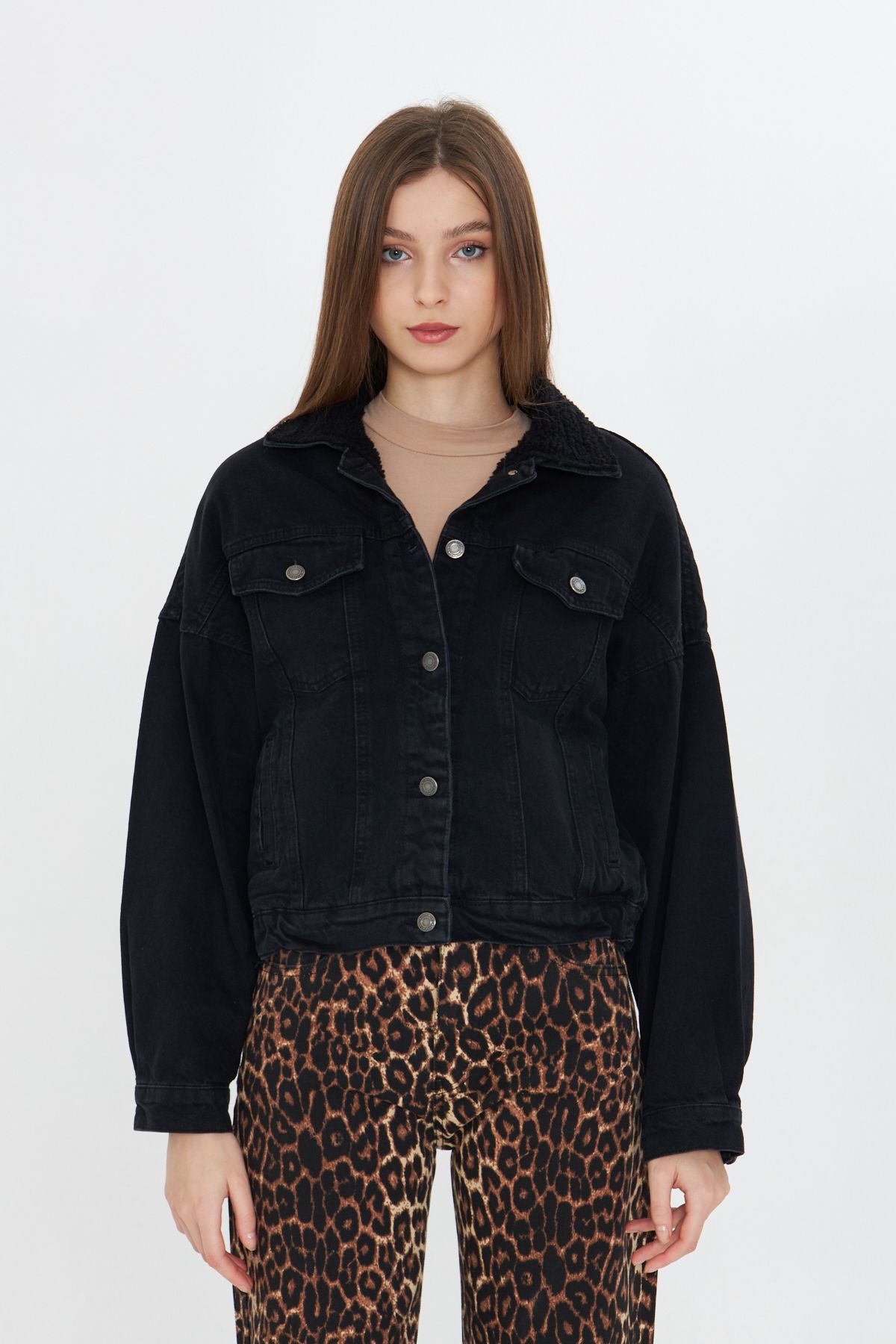 Kadın Jean Trend Kışlık Içi Kürklü Kot Ceket Siyah