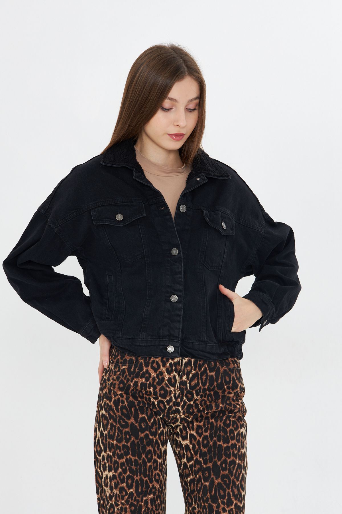 Kadın Jean Trend Kışlık Içi Kürklü Kot Ceket Siyah
