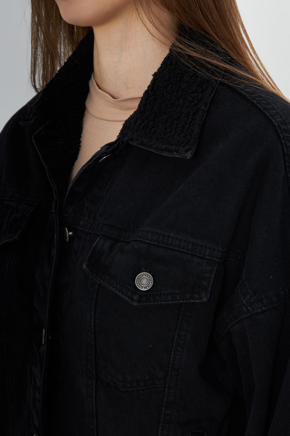 Kadın Jean Trend Kışlık Içi Kürklü Kot Ceket Siyah