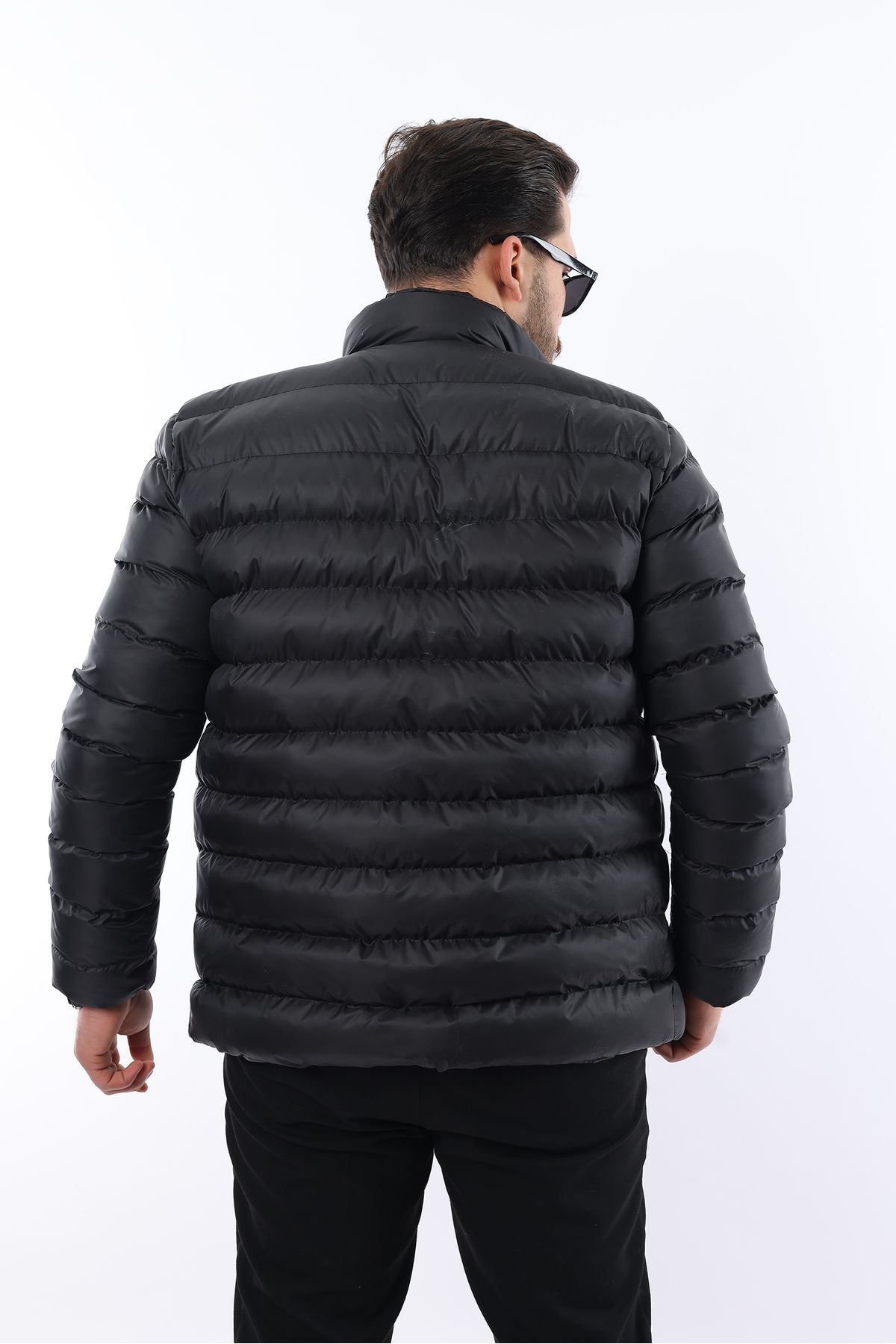 Erkek Trend Fermuarlı Şık Siyah Şişme Mont