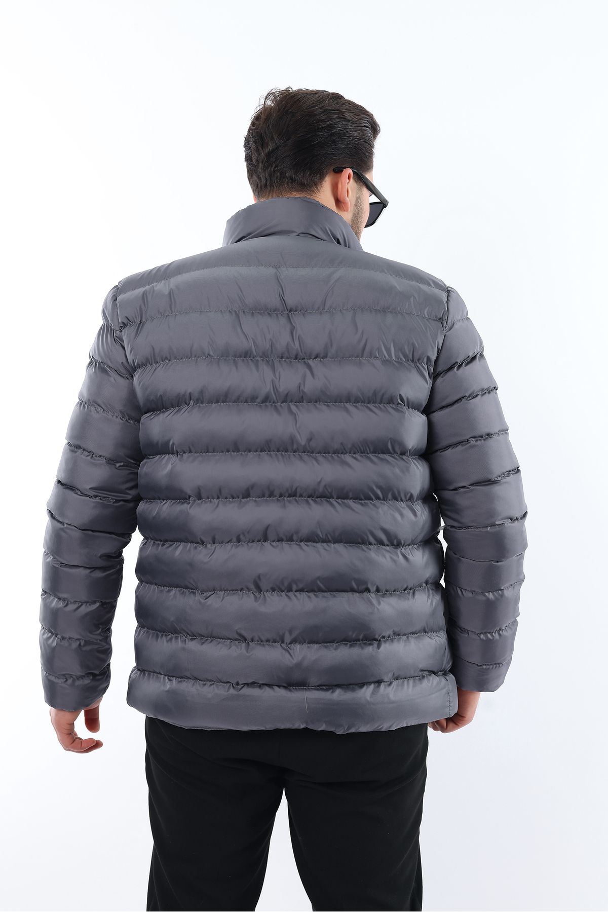 Erkek Trend Fermuarlı Şık Füme Şişme Mont