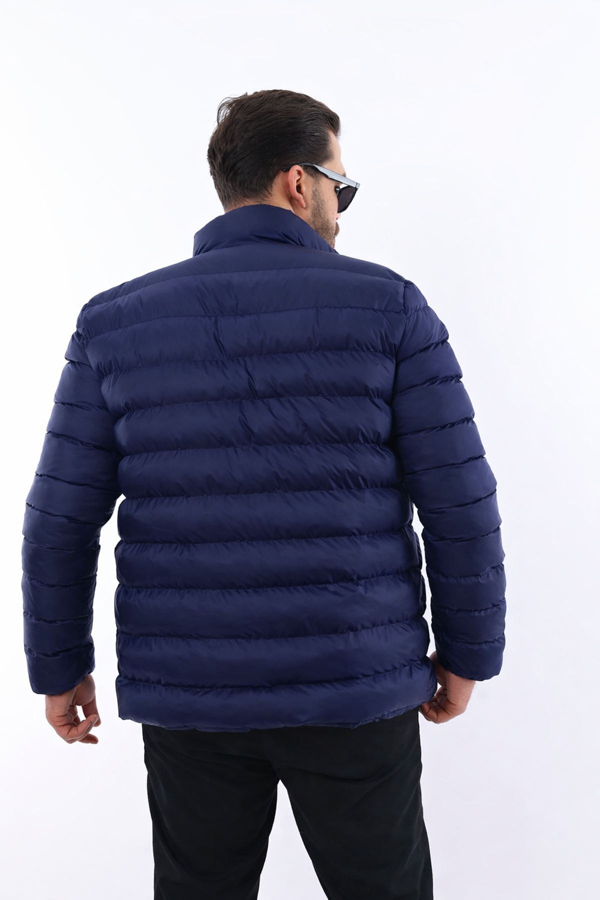 Erkek Trend Fermuarlı Şık Lacivert Şişme Mont