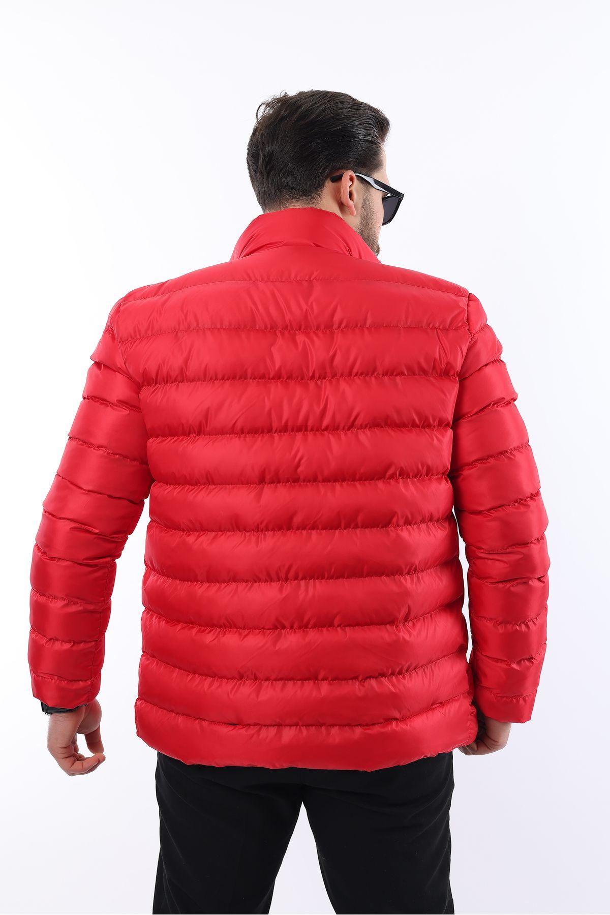 Erkek Trend Fermuarlı Şık Kırmızı Şişme Mont