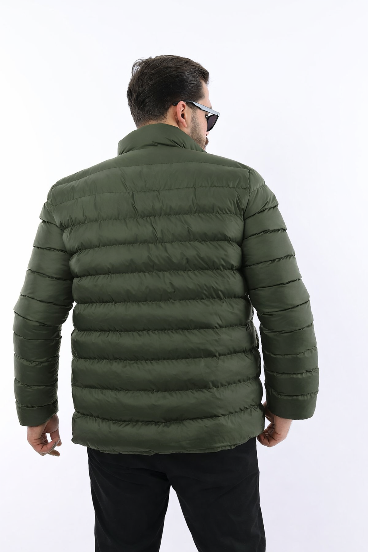 Erkek Trend Fermuarlı Şık Haki Şişme Mont